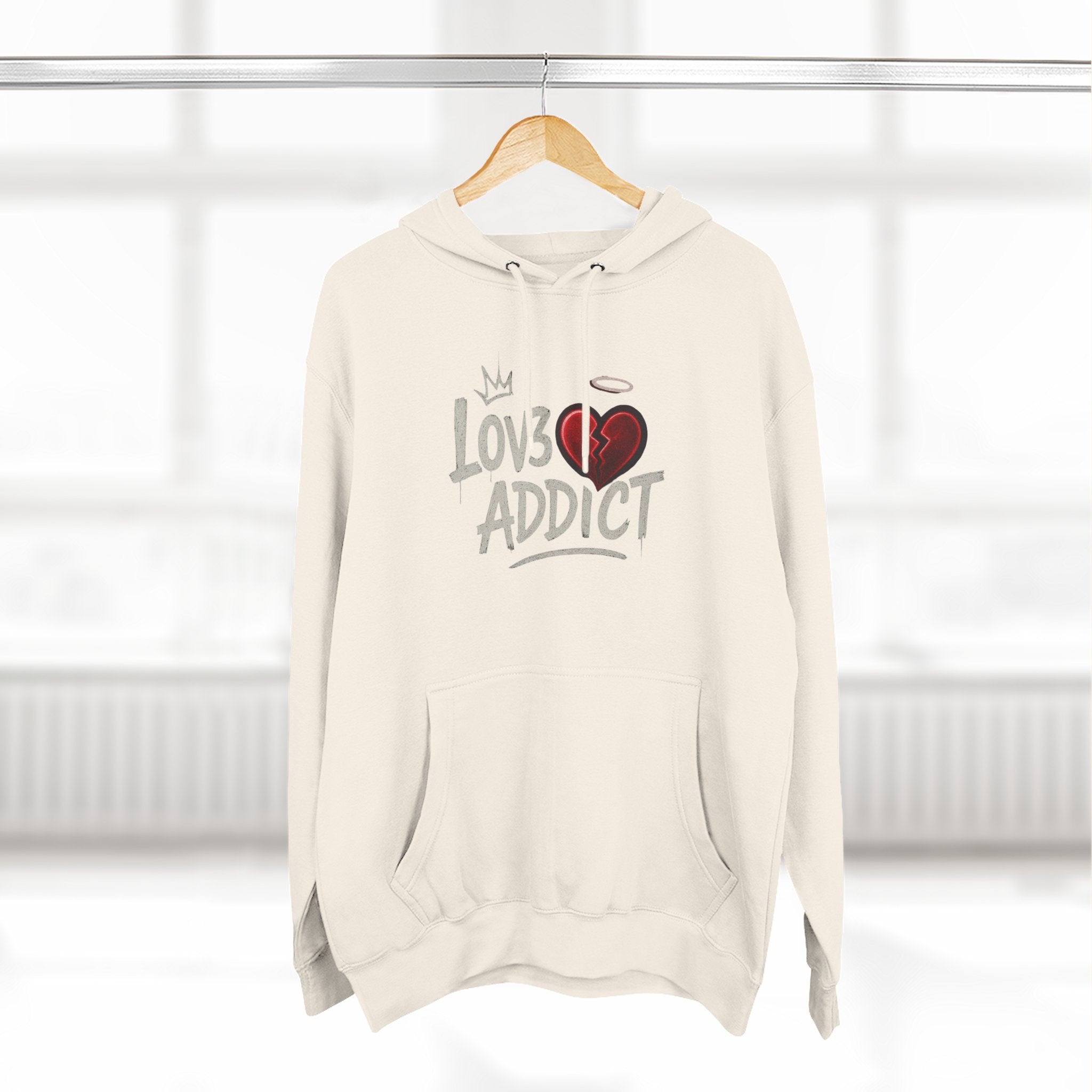 Hoodie - 'Lov3 Addict' Red Cupid Graphic Fleece Hoodie