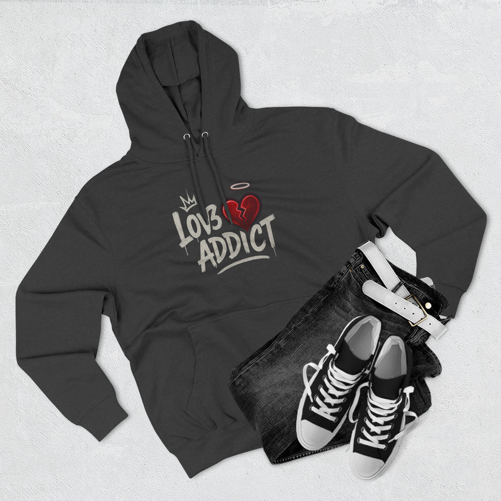 Hoodie - 'Lov3 Addict' Red Cupid Graphic Fleece Hoodie