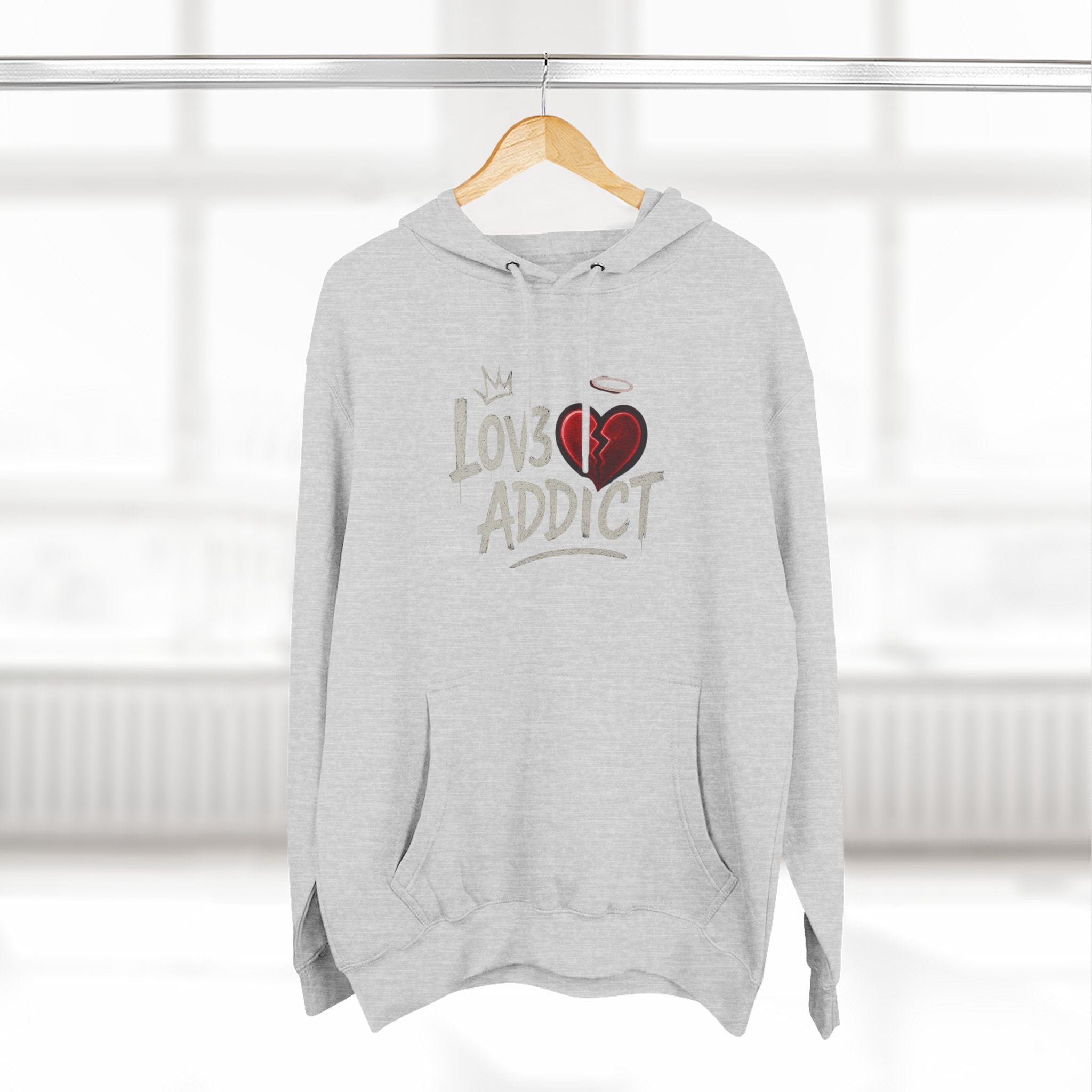 Hoodie - 'Lov3 Addict' Red Cupid Graphic Fleece Hoodie