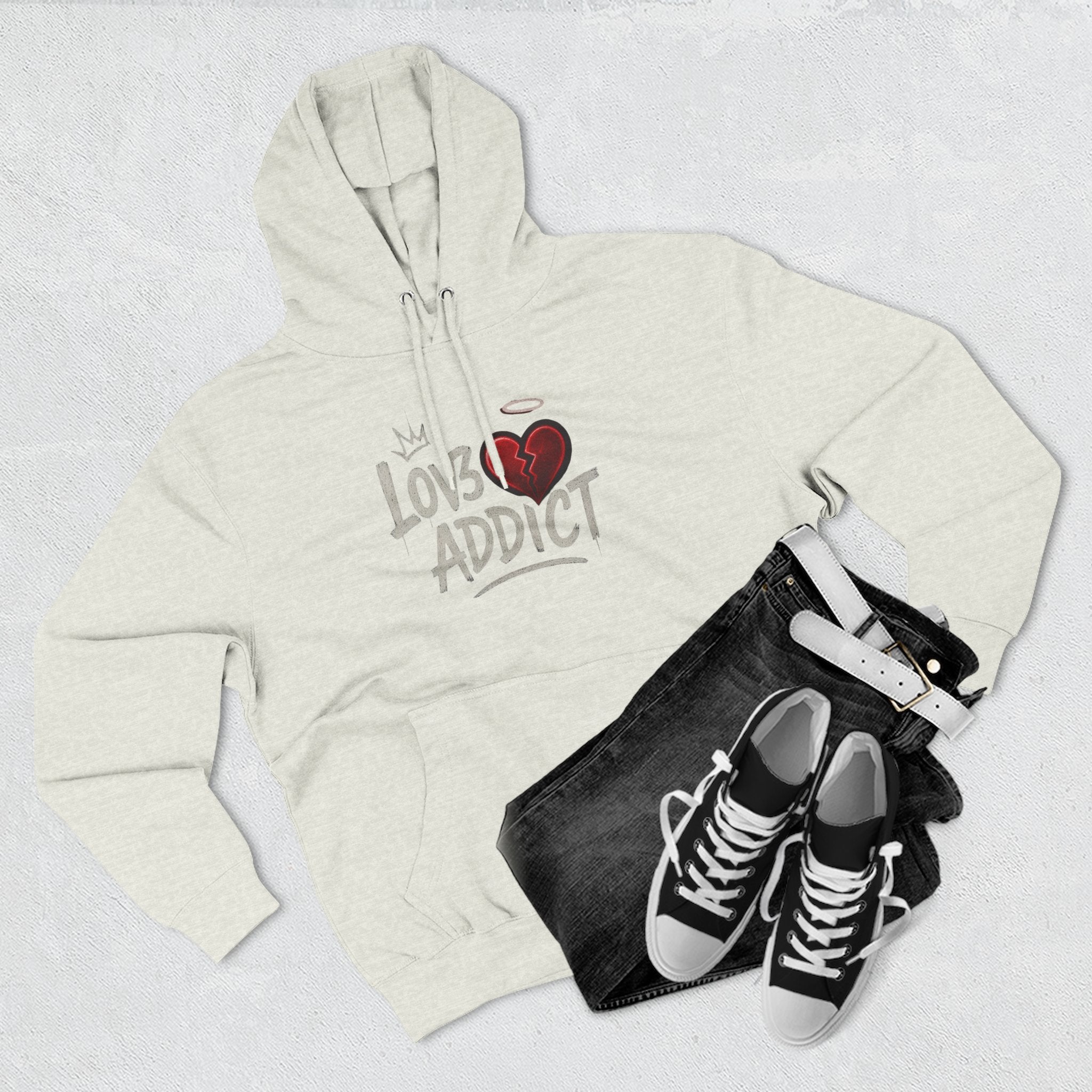 Hoodie - 'Lov3 Addict' Red Cupid Graphic Fleece Hoodie