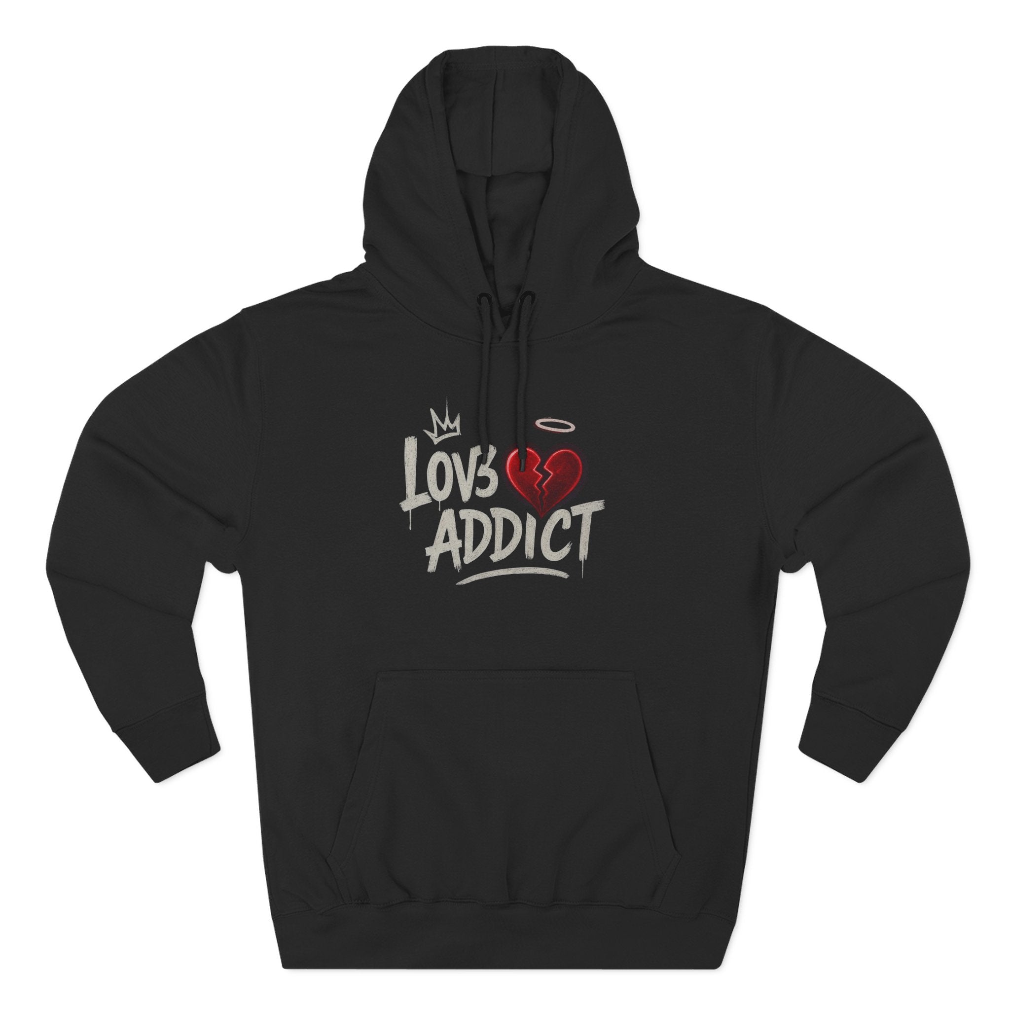 Hoodie - 'Lov3 Addict' Red Cupid Graphic Fleece Hoodie