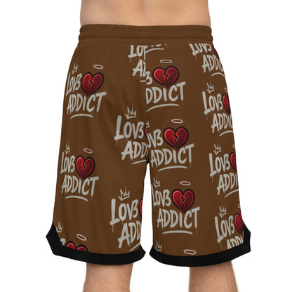 Basketball Shorts — 'Lov3 Addict' Heart Graphic All-Over Print