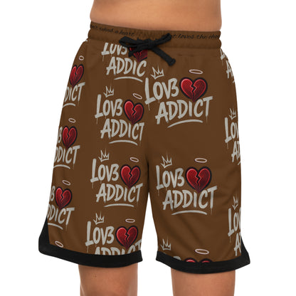 Basketball Shorts — 'Lov3 Addict' Heart Graphic All-Over Print