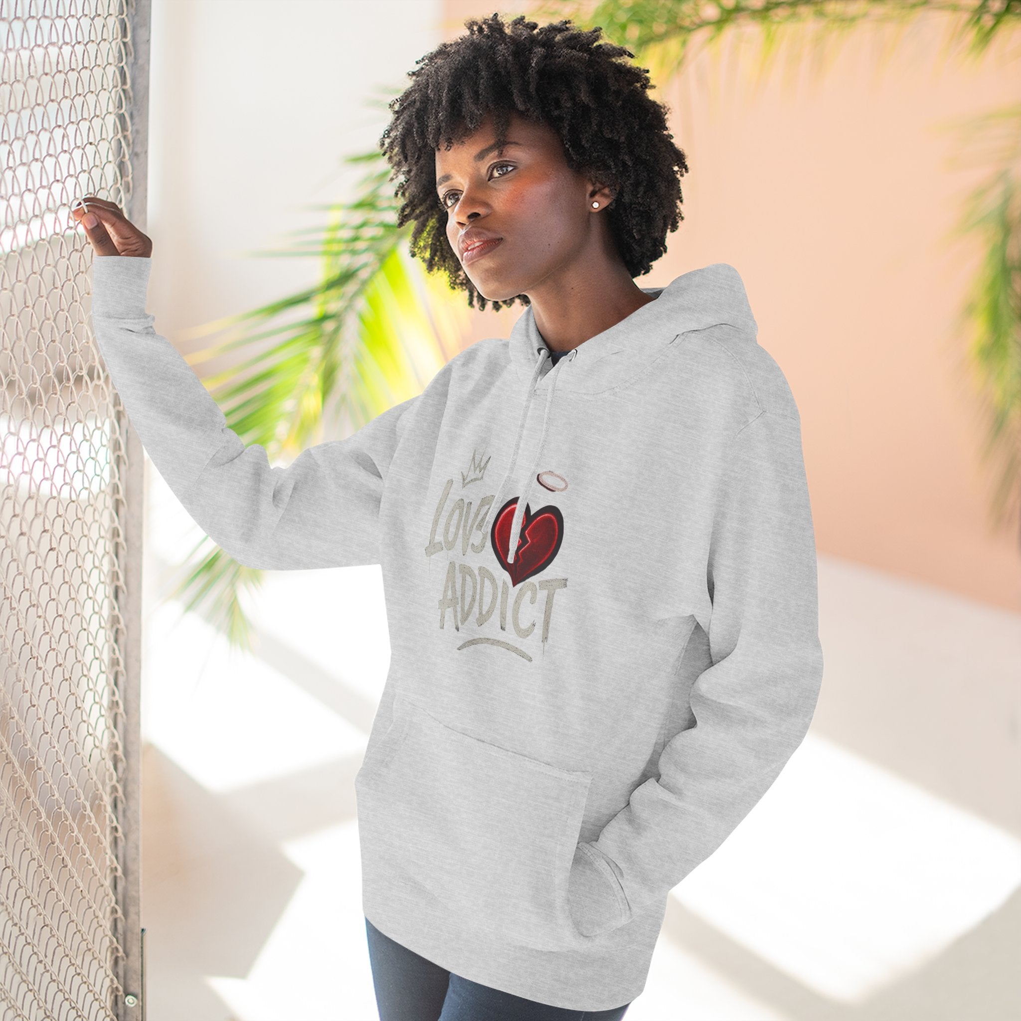 Hoodie - 'Lov3 Addict' Red Cupid Graphic Fleece Hoodie