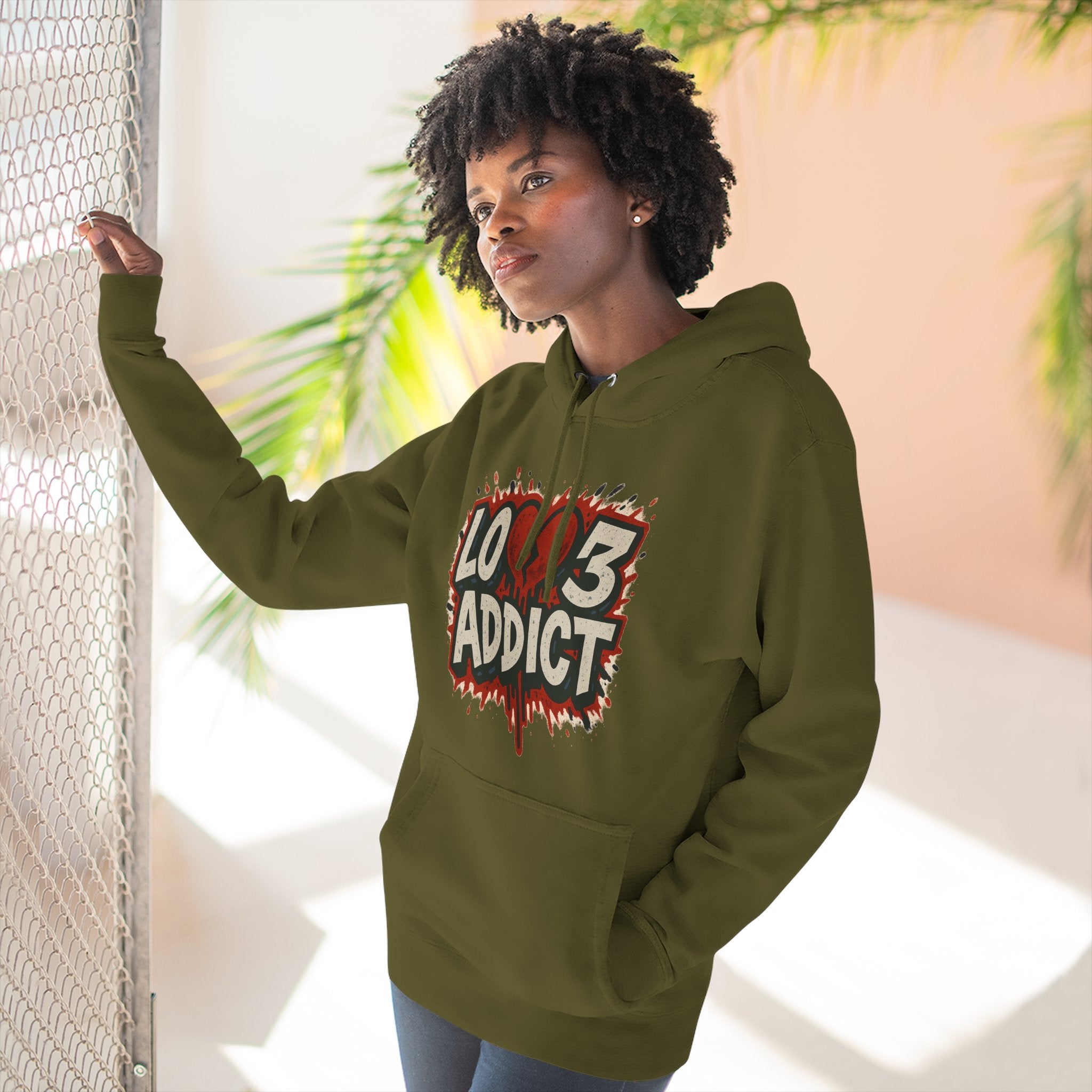 Hoodie - 'Lov3 Addict' Red Cupid Graphic Fleece Hoodie