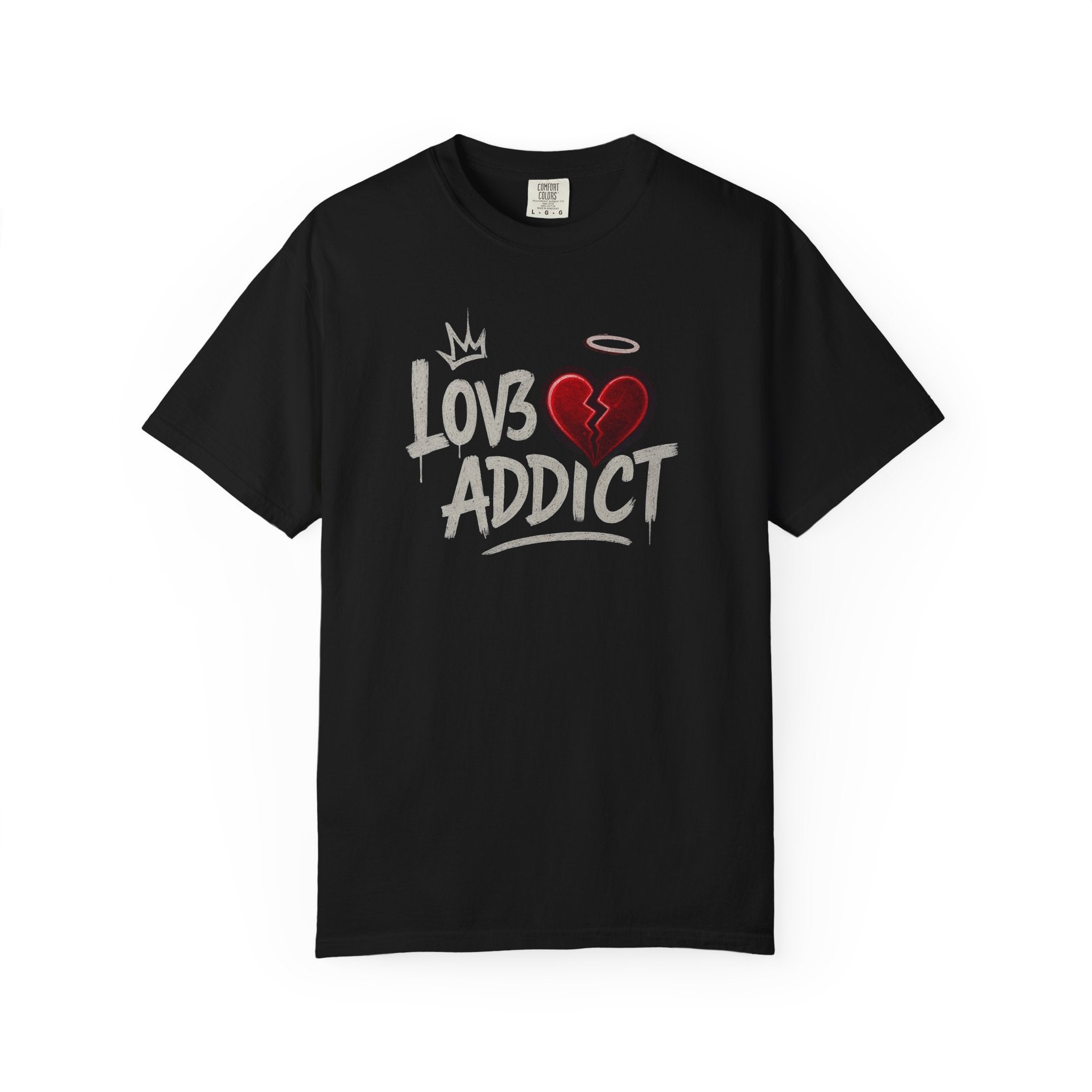 Lov3 Addict broken heart graphic T-Shirt | hand-drawn graffiti heart tee
