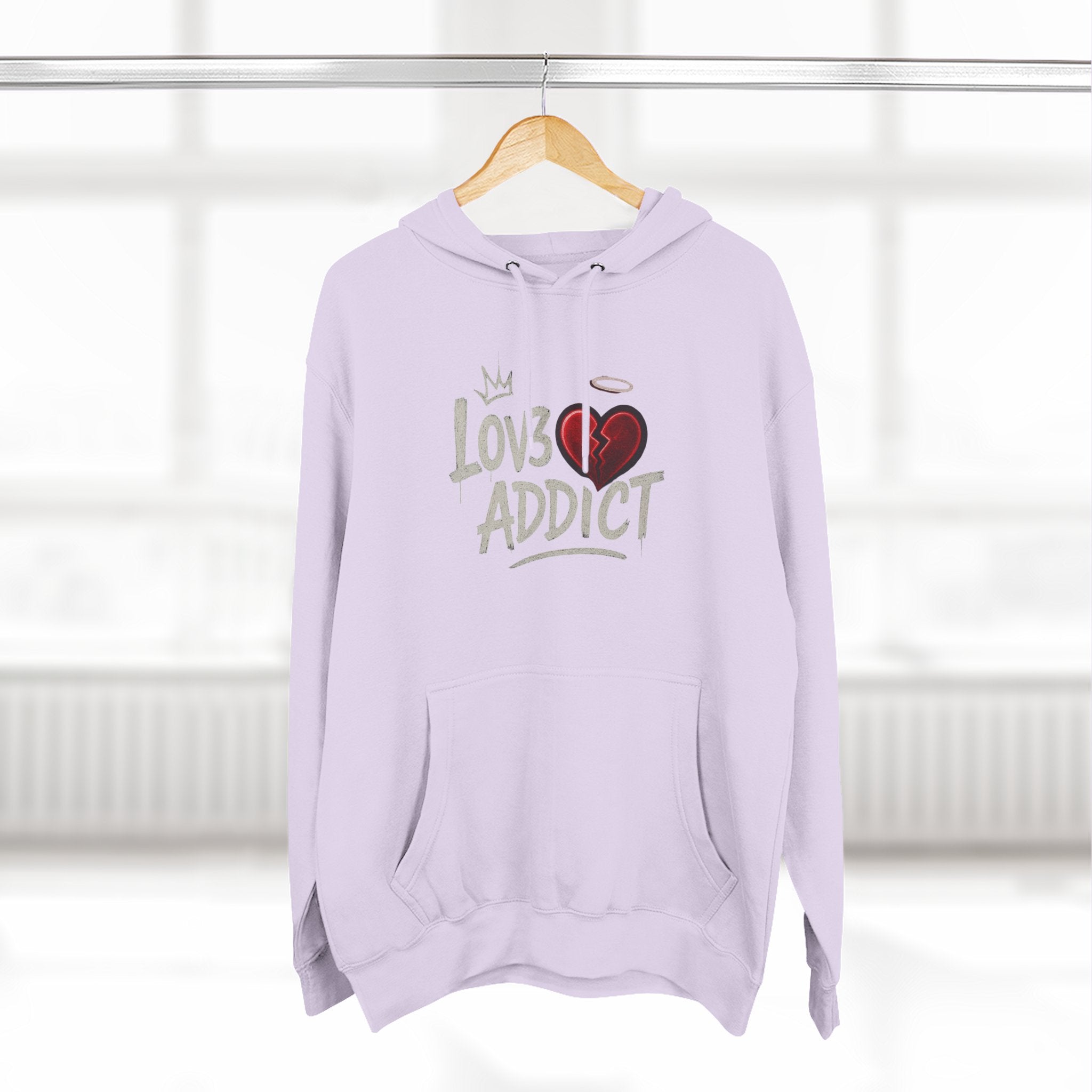 Hoodie - 'Lov3 Addict' Red Cupid Graphic Fleece Hoodie