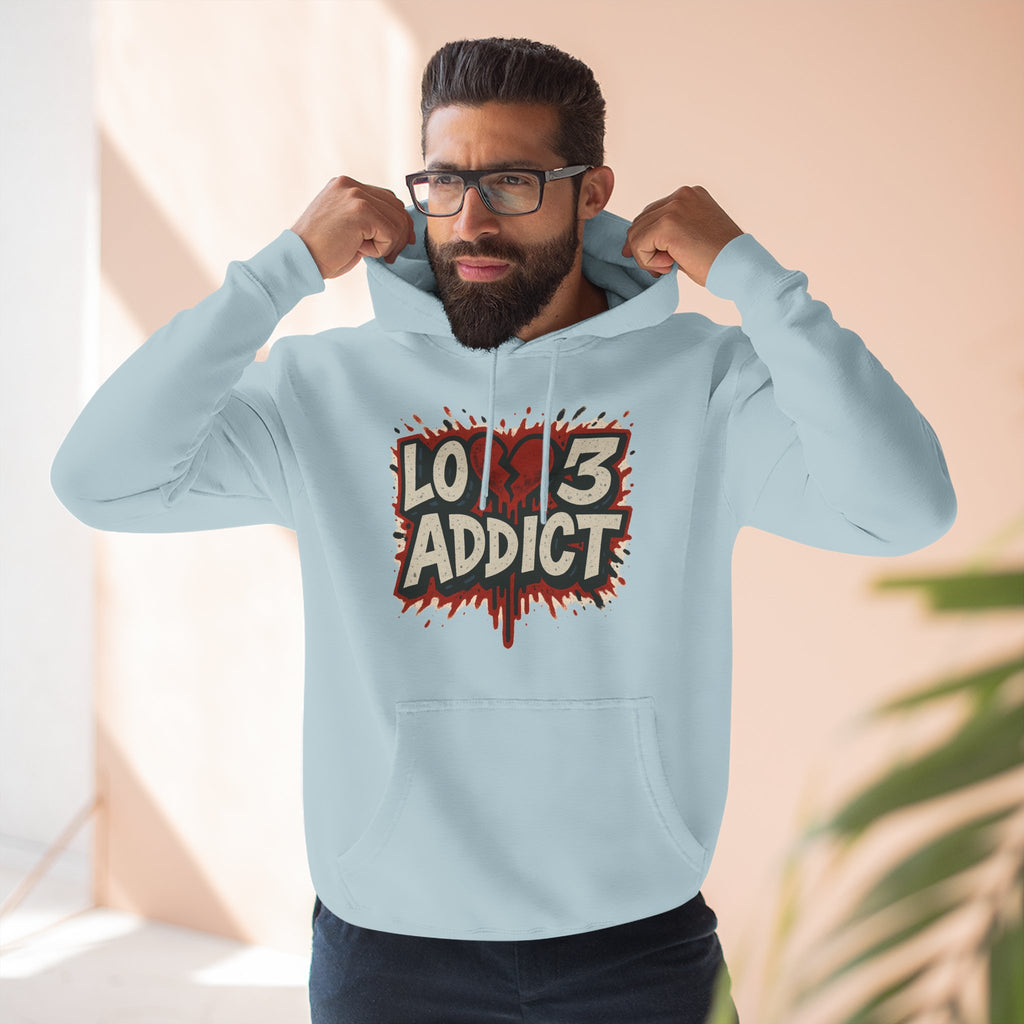 Hoodie - 'Lov3 Addict' Red Cupid Graphic Fleece Hoodie