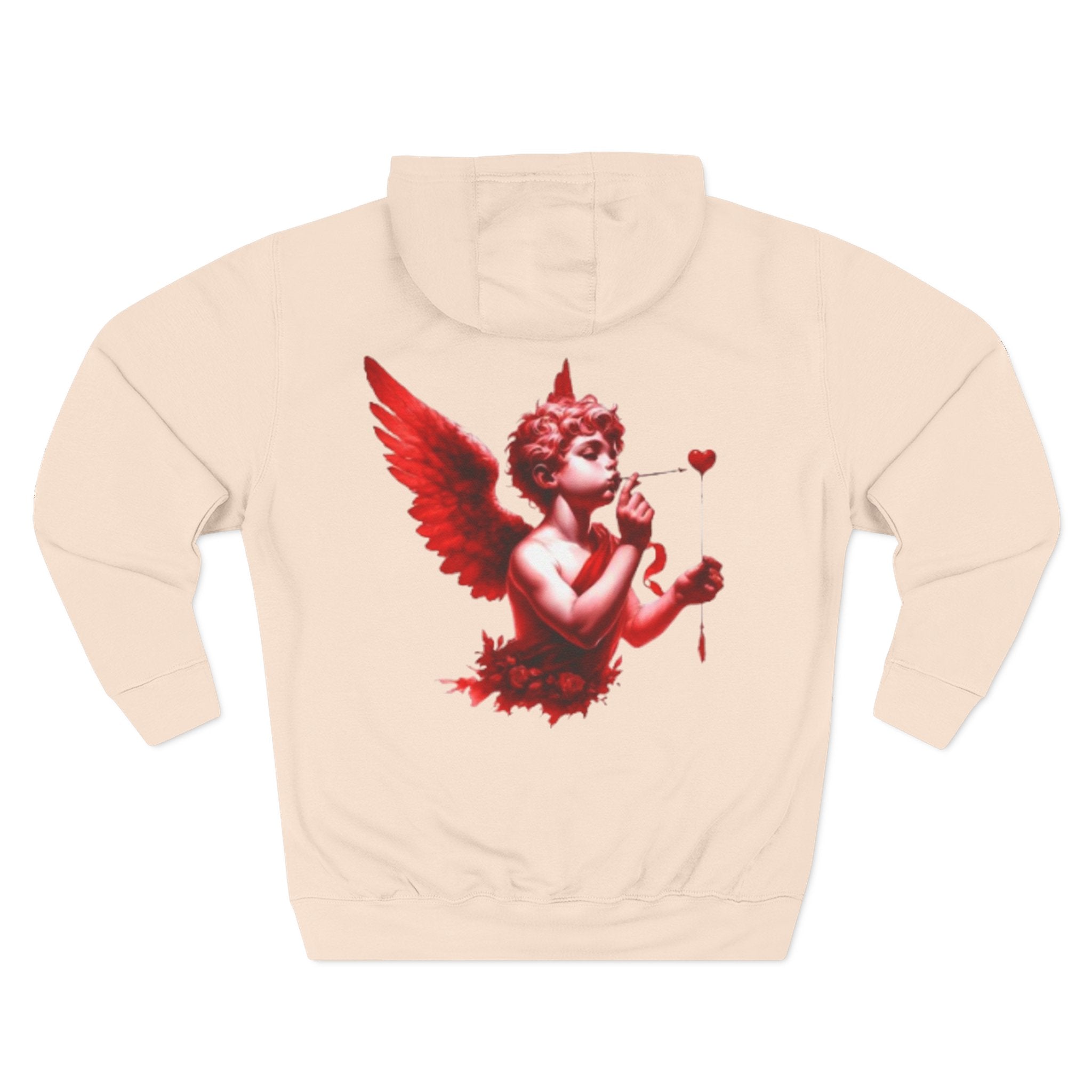 Hoodie - 'Lov3 Addict' Red Cupid Graphic Fleece Hoodie