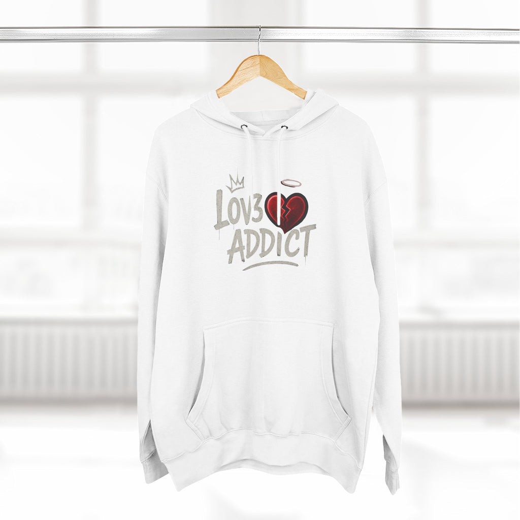 Hoodie - 'Lov3 Addict' Red Cupid Graphic Fleece Hoodie