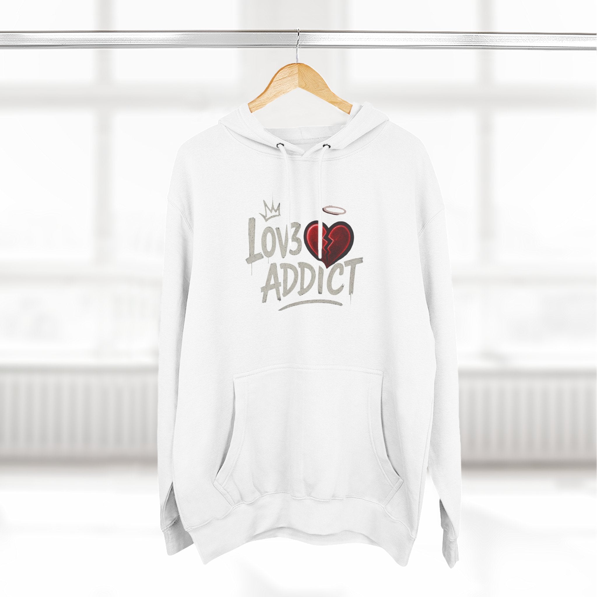 Hoodie - 'Lov3 Addict' Red Cupid Graphic Fleece Hoodie