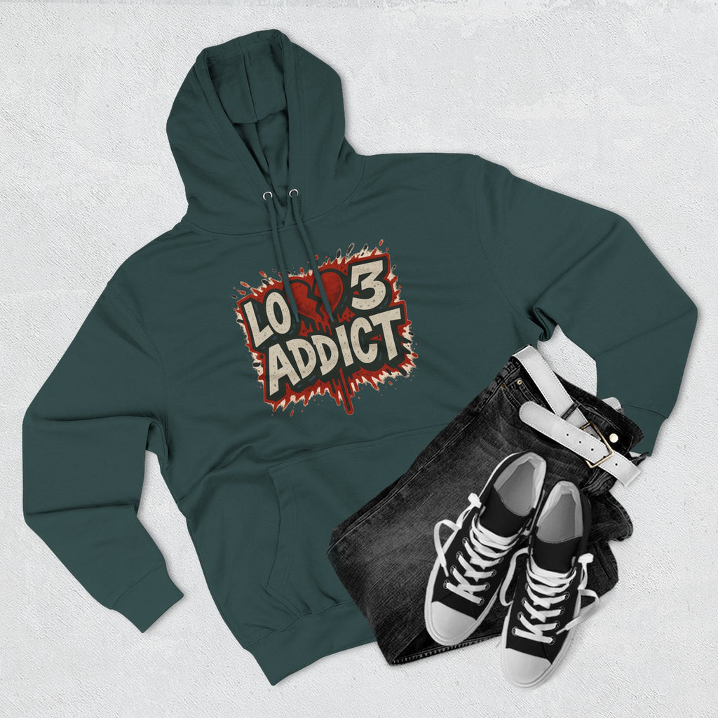 Hoodie - 'Lov3 Addict' Red Cupid Graphic Fleece Hoodie