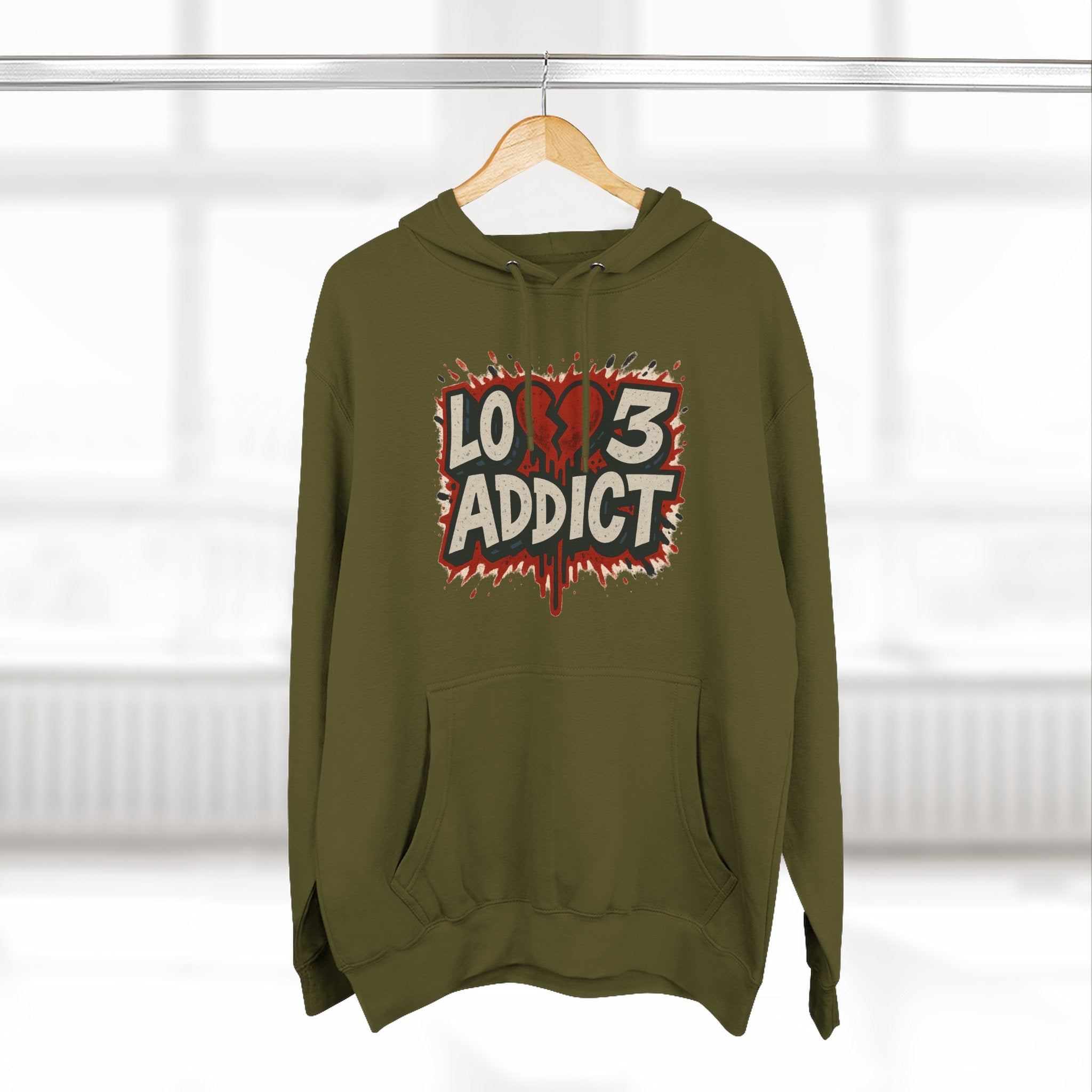 Hoodie - 'Lov3 Addict' Red Cupid Graphic Fleece Hoodie