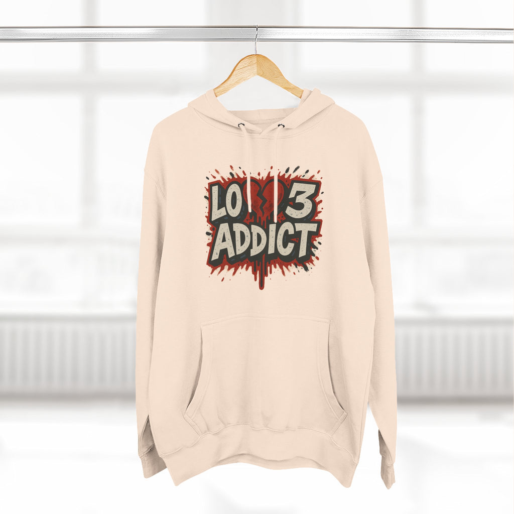Hoodie - 'Lov3 Addict' Red Cupid Graphic Fleece Hoodie