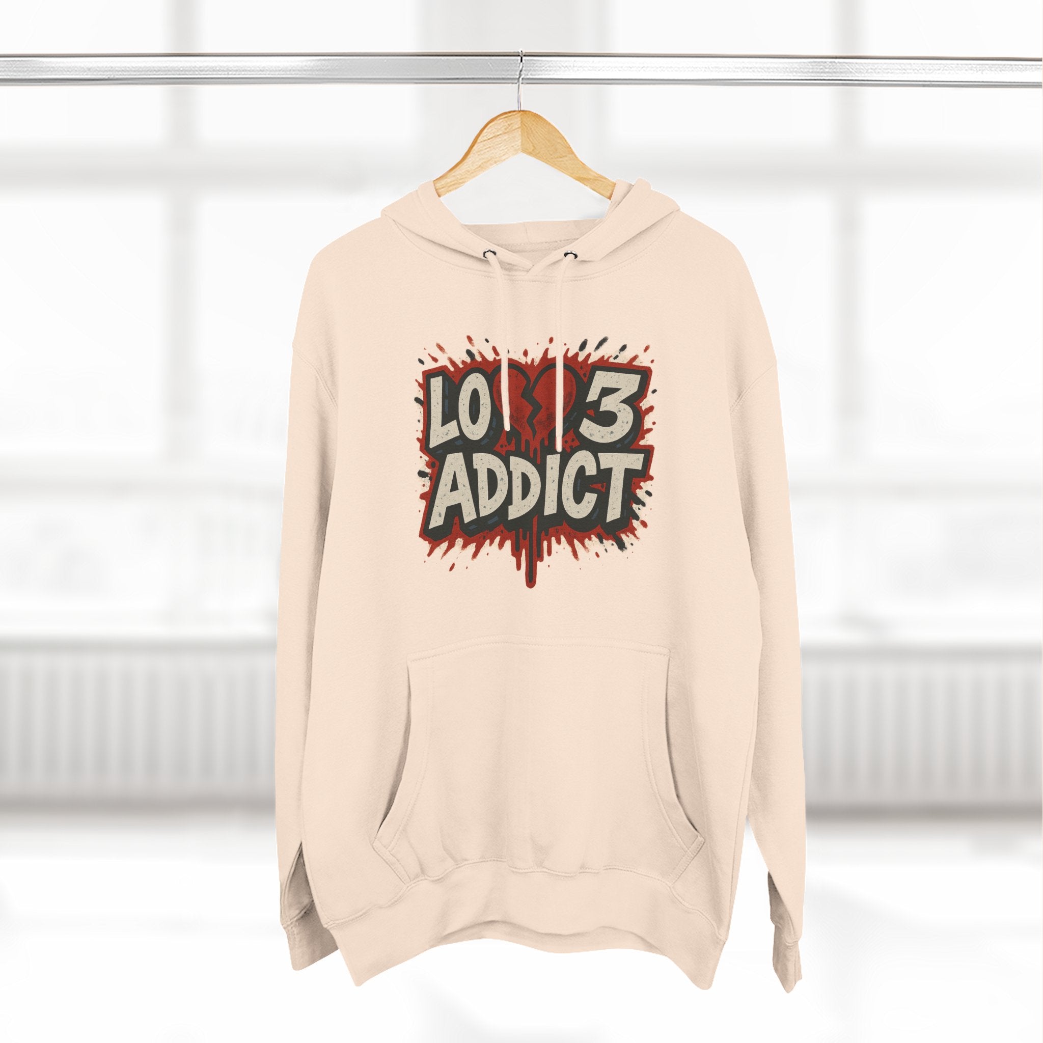 Hoodie - 'Lov3 Addict' Red Cupid Graphic Fleece Hoodie
