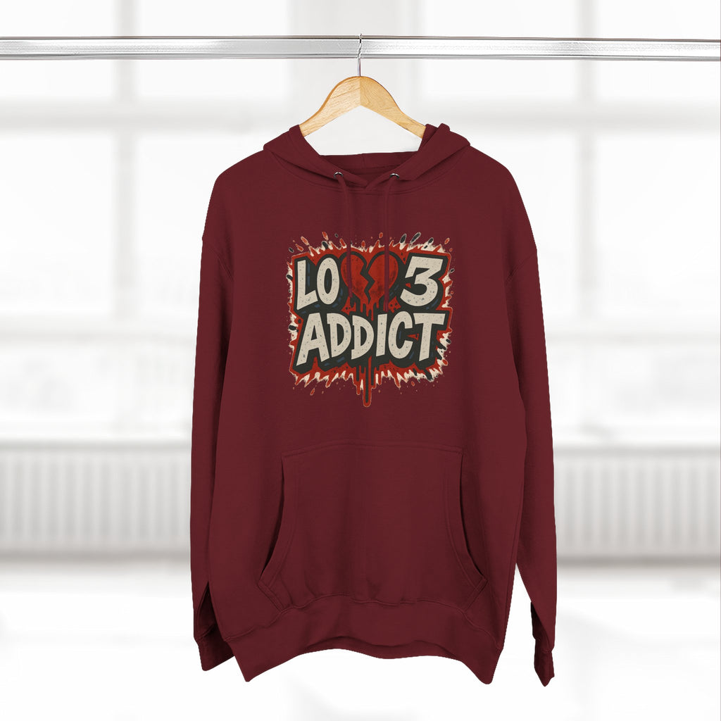 Hoodie - 'Lov3 Addict' Red Cupid Graphic Fleece Hoodie