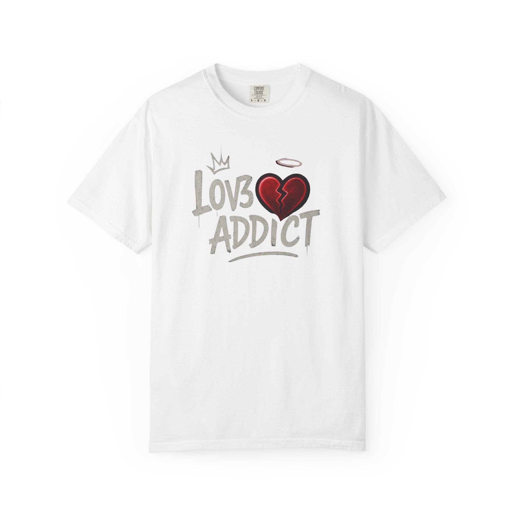 Lov3 Addict broken heart graphic T-Shirt | hand-drawn graffiti heart tee