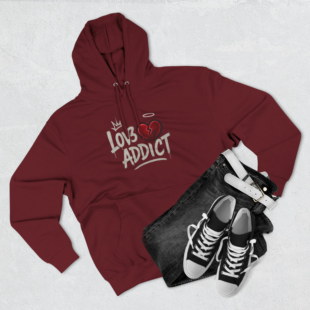 Hoodie - 'Lov3 Addict' Red Cupid Graphic Fleece Hoodie
