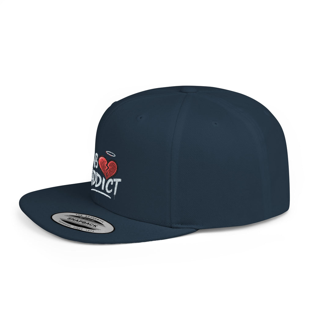 Flat Bill Snapback Hat — 'Lov3 Addict' Heart Embroidered Cap