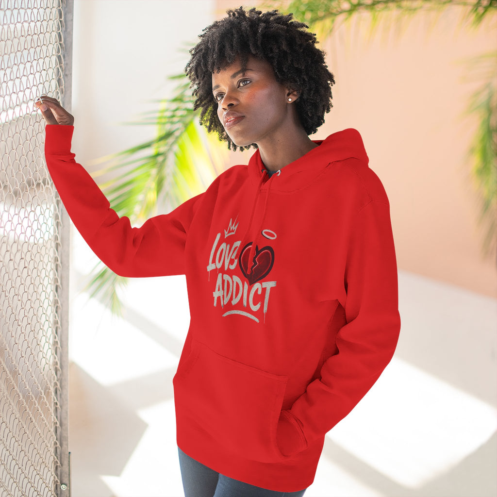 Hoodie - 'Lov3 Addict' Red Cupid Graphic Fleece Hoodie