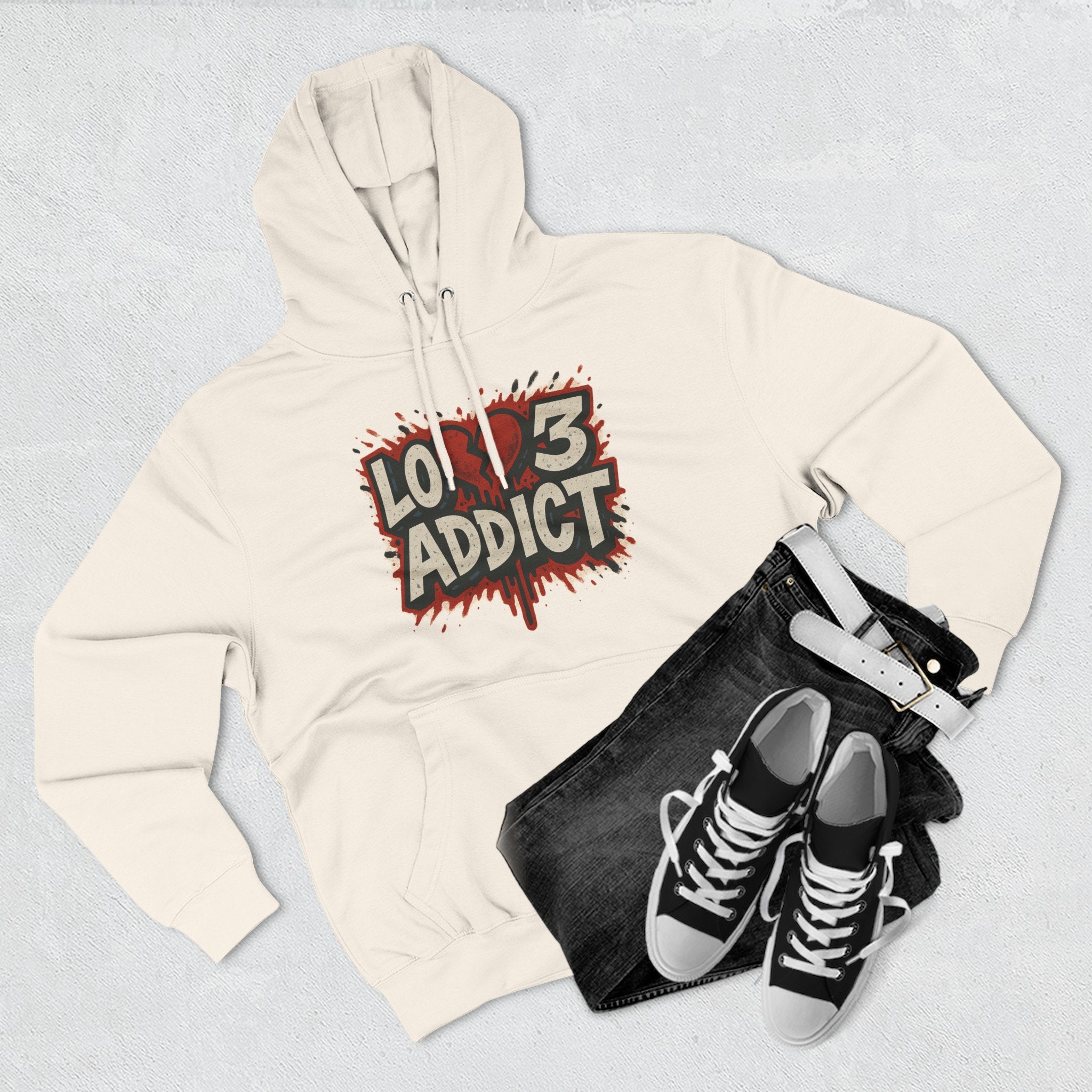 Hoodie - 'Lov3 Addict' Red Cupid Graphic Fleece Hoodie