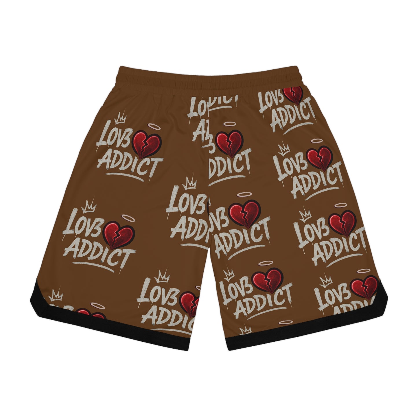 Basketball Shorts — 'Lov3 Addict' Heart Graphic All-Over Print