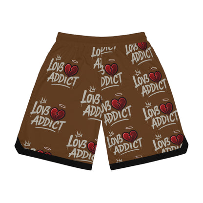 Basketball Shorts — 'Lov3 Addict' Heart Graphic All-Over Print