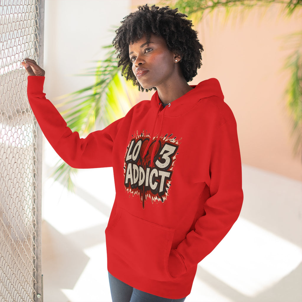 Hoodie - 'Lov3 Addict' Red Cupid Graphic Fleece Hoodie