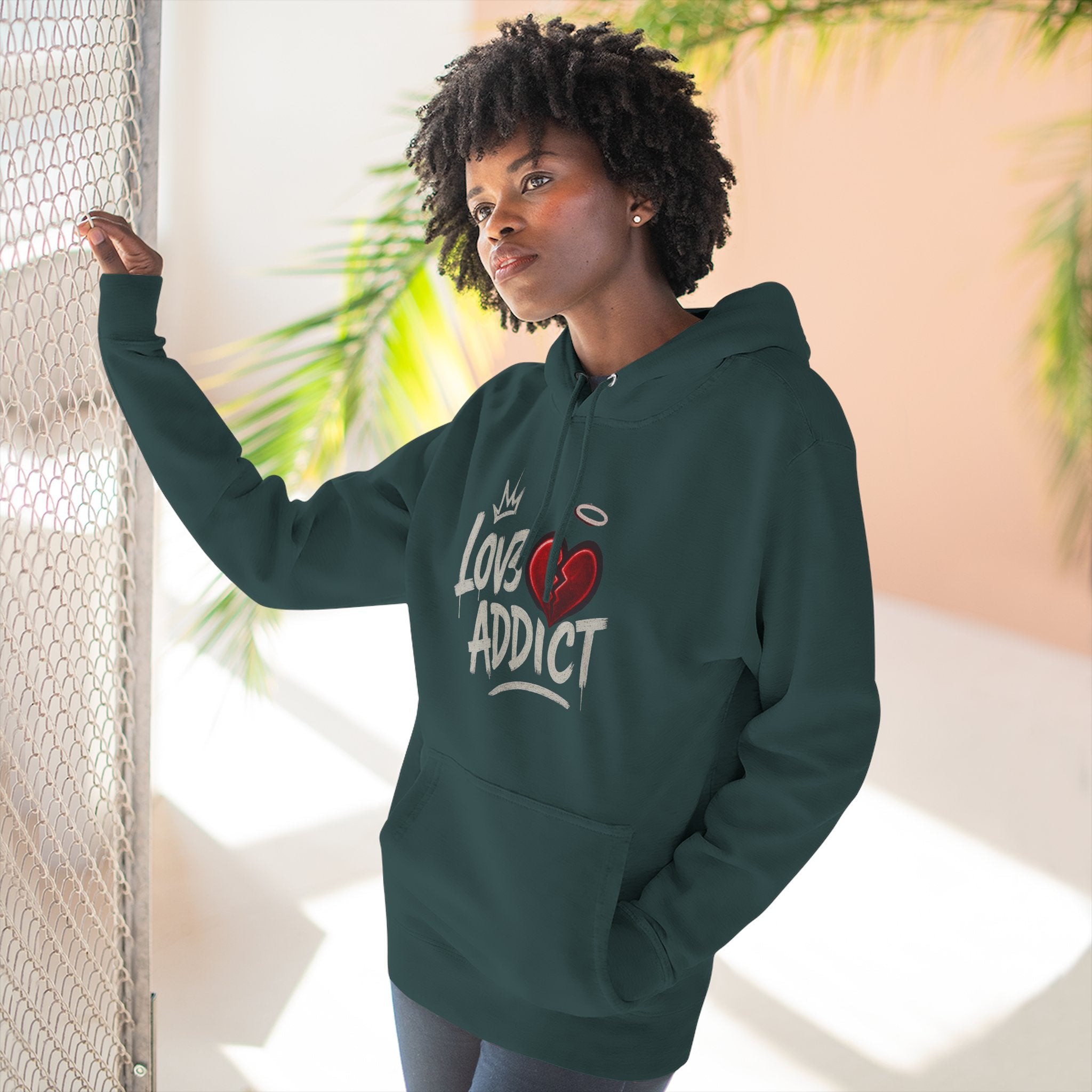 Hoodie - 'Lov3 Addict' Red Cupid Graphic Fleece Hoodie