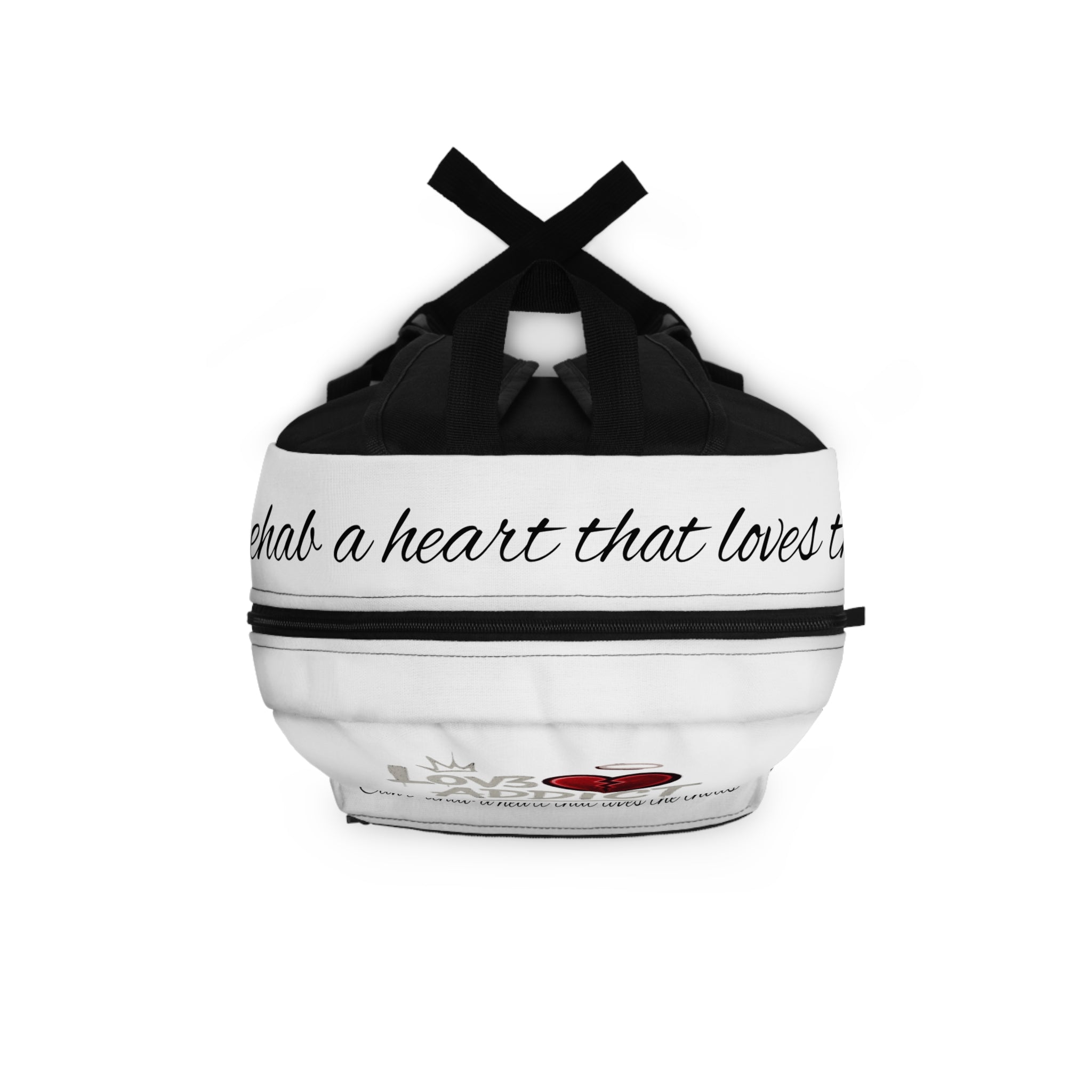 Lov3 Addict Backpack — White Cupid Heart Graphic School Bag