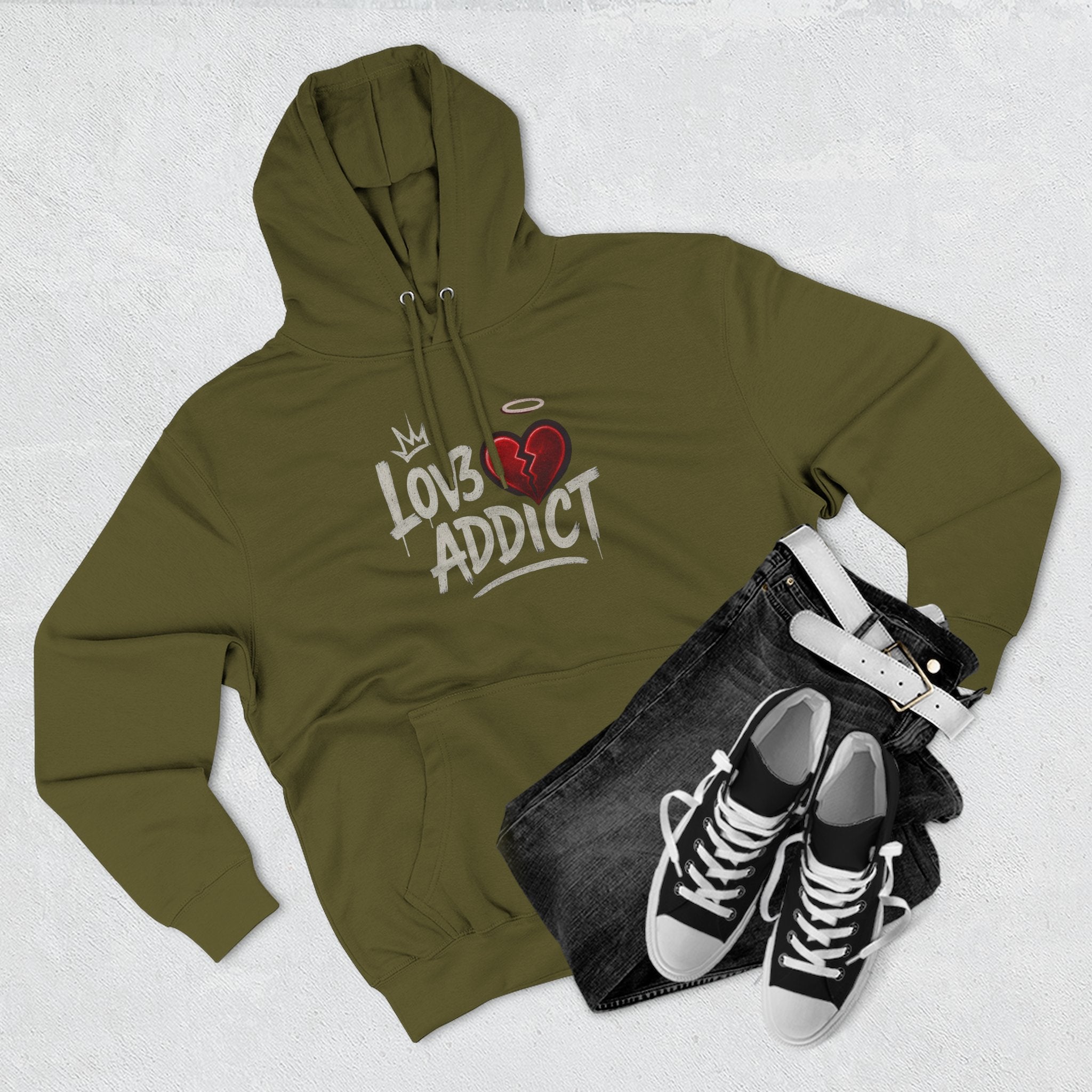 Hoodie - 'Lov3 Addict' Red Cupid Graphic Fleece Hoodie