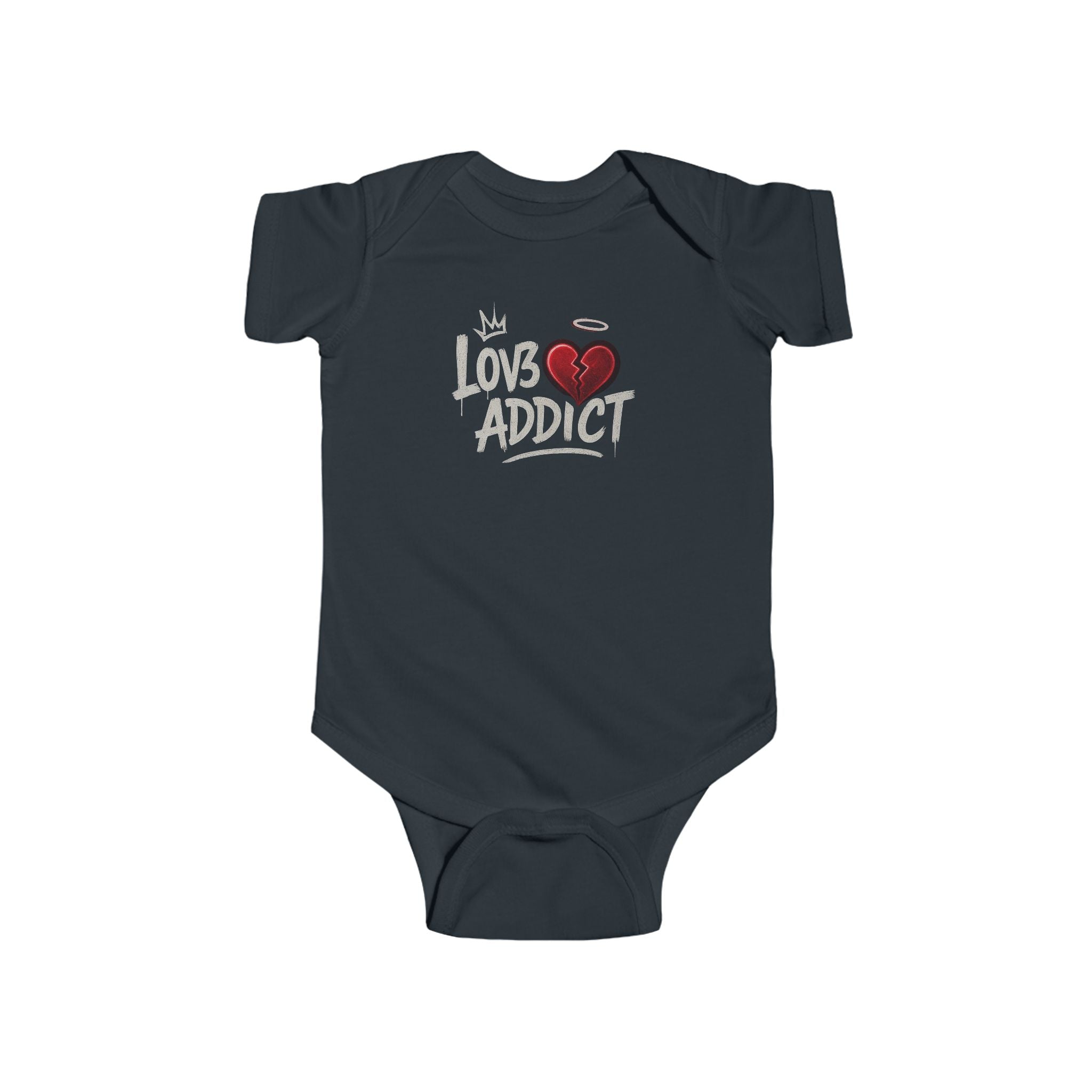 Infant Bodysuit "Lov3 Addict" Heart Graphic — Cute Baby Onesie Gift