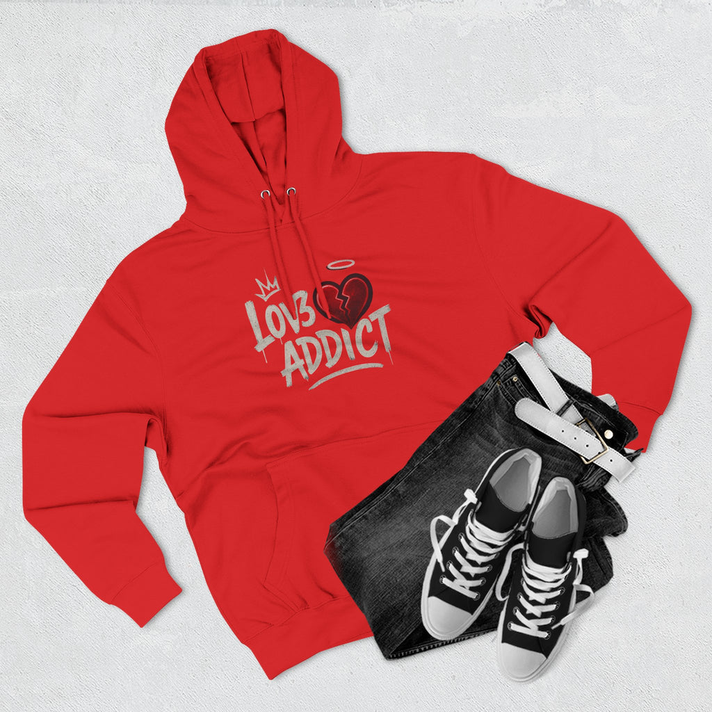 Hoodie - 'Lov3 Addict' Red Cupid Graphic Fleece Hoodie