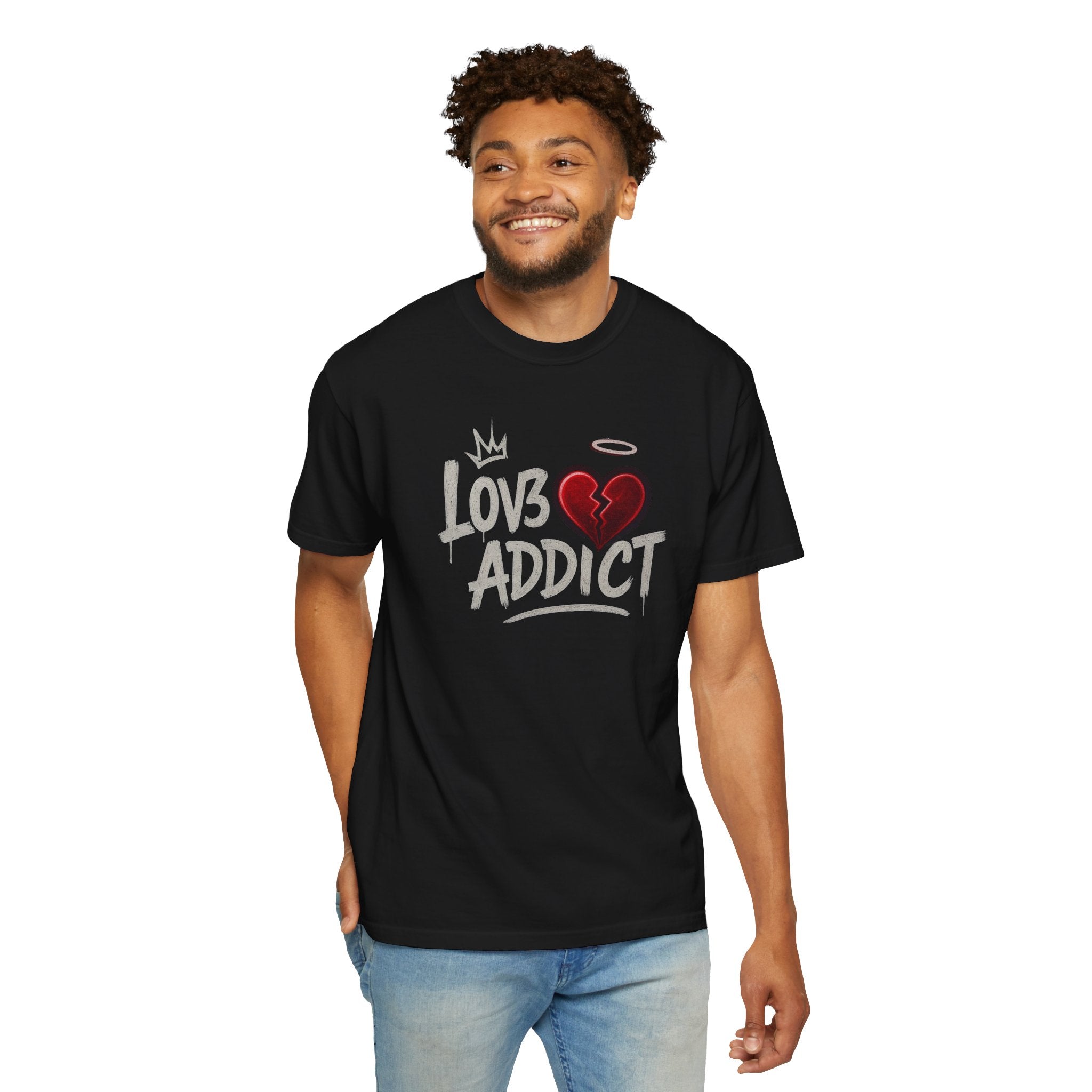 Lov3 Addict broken heart graphic T-Shirt | hand-drawn graffiti heart tee
