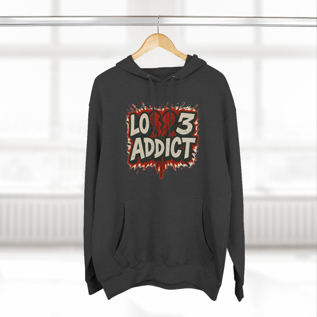 Hoodie - 'Lov3 Addict' Red Cupid Graphic Fleece Hoodie