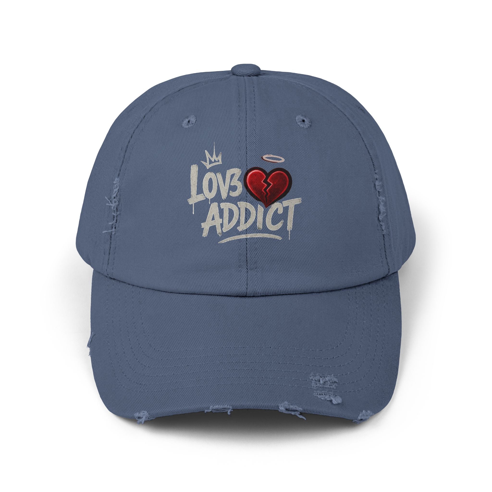 Lov3 Addict Distressed Cap – Broken Heart Graphic Dad Hat