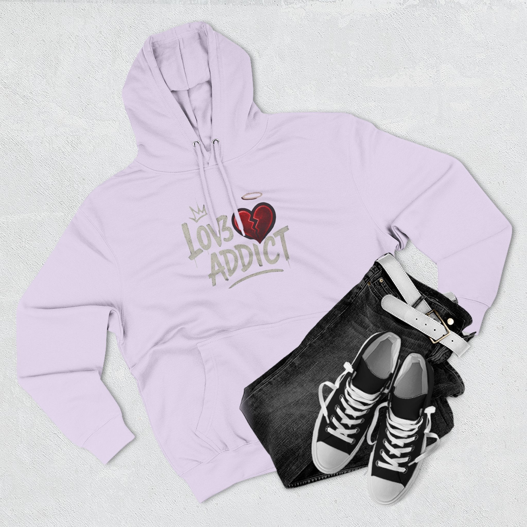 Hoodie - 'Lov3 Addict' Red Cupid Graphic Fleece Hoodie