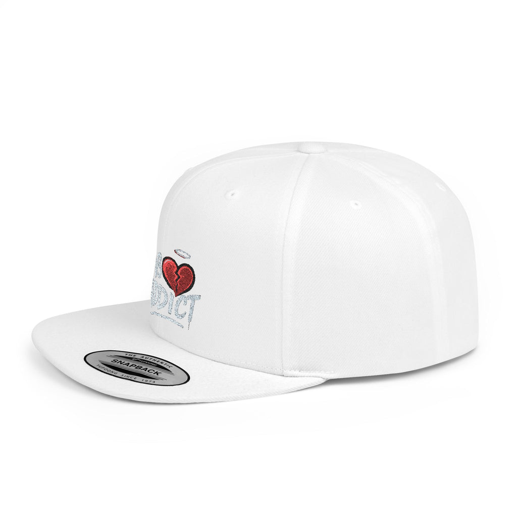 Flat Bill Snapback Hat — 'Lov3 Addict' Heart Embroidered Cap
