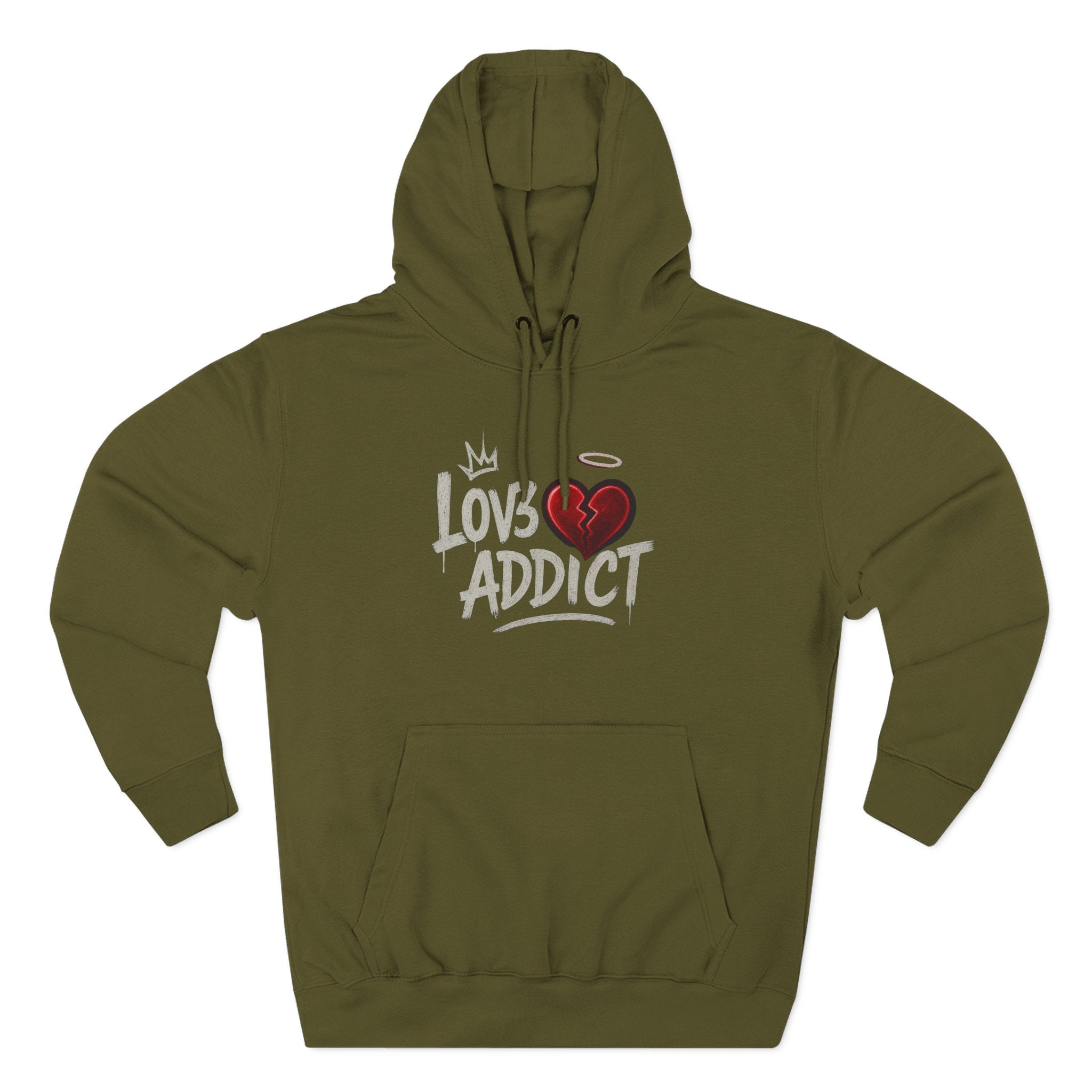 Hoodie - 'Lov3 Addict' Red Cupid Graphic Fleece Hoodie