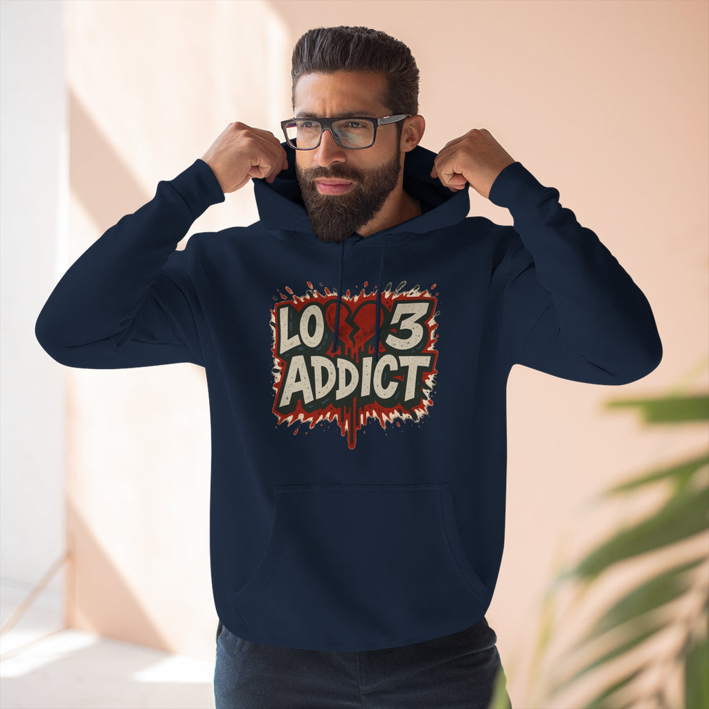 Hoodie - 'Lov3 Addict' Red Cupid Graphic Fleece Hoodie