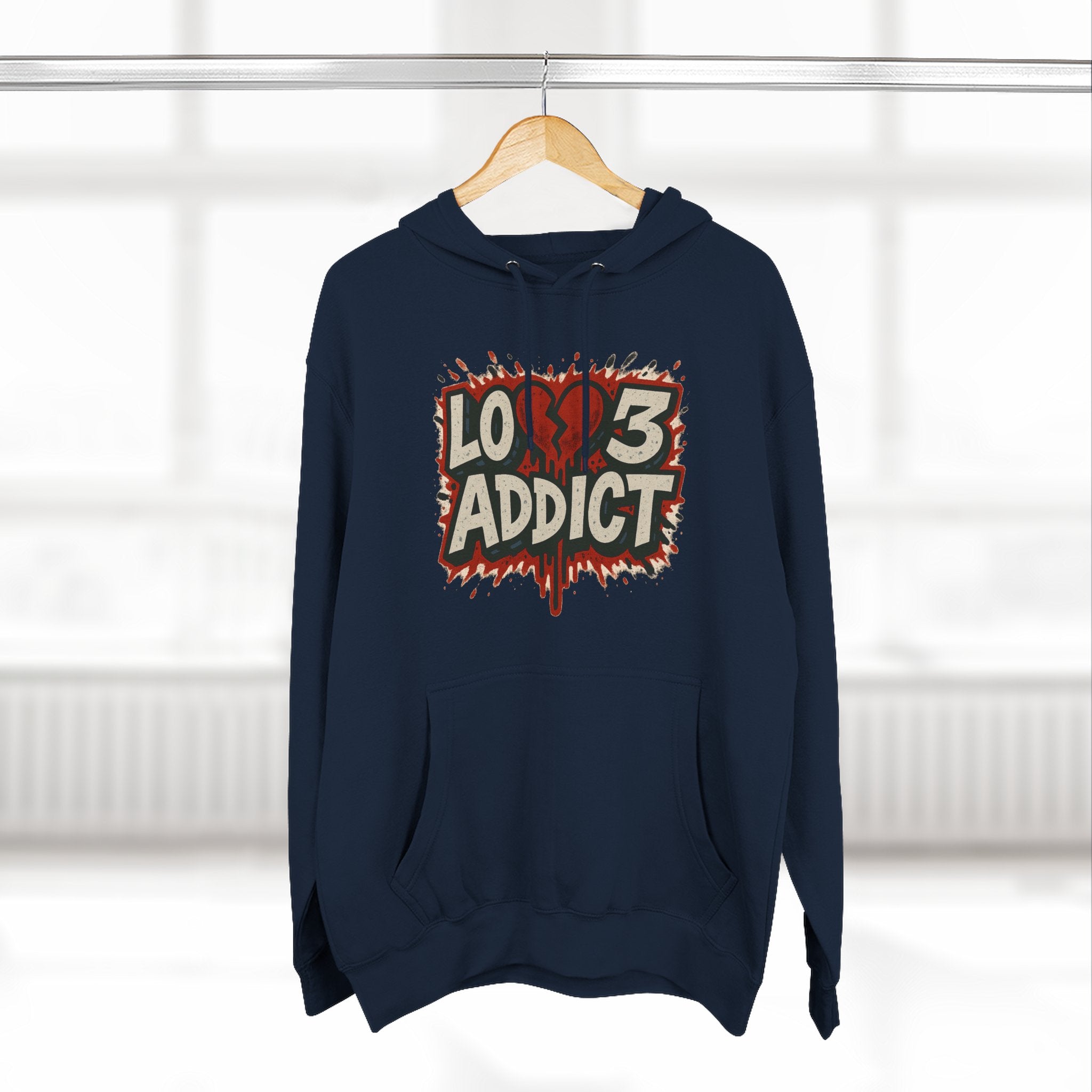 Hoodie - 'Lov3 Addict' Red Cupid Graphic Fleece Hoodie