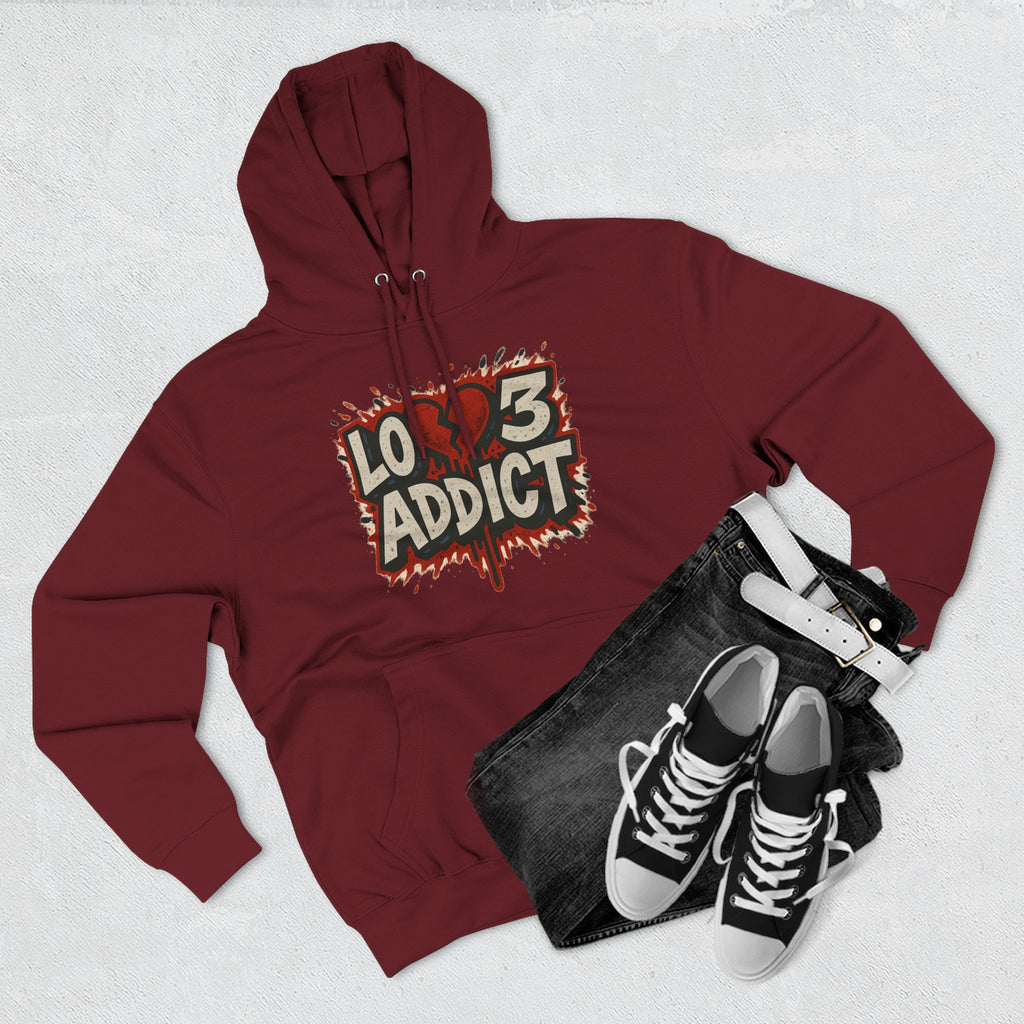 Hoodie - 'Lov3 Addict' Red Cupid Graphic Fleece Hoodie