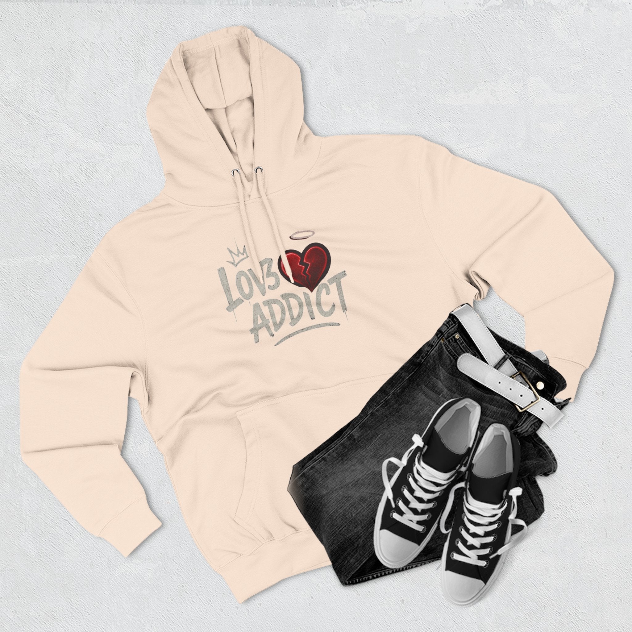Hoodie - 'Lov3 Addict' Red Cupid Graphic Fleece Hoodie
