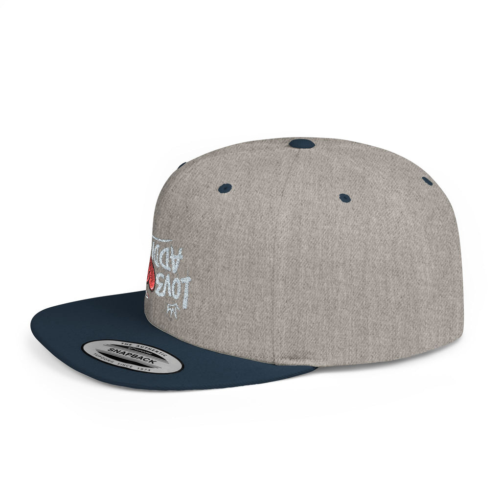 Flat Bill Snapback Hat — Red Heart Glitter Script Embroidered Cap