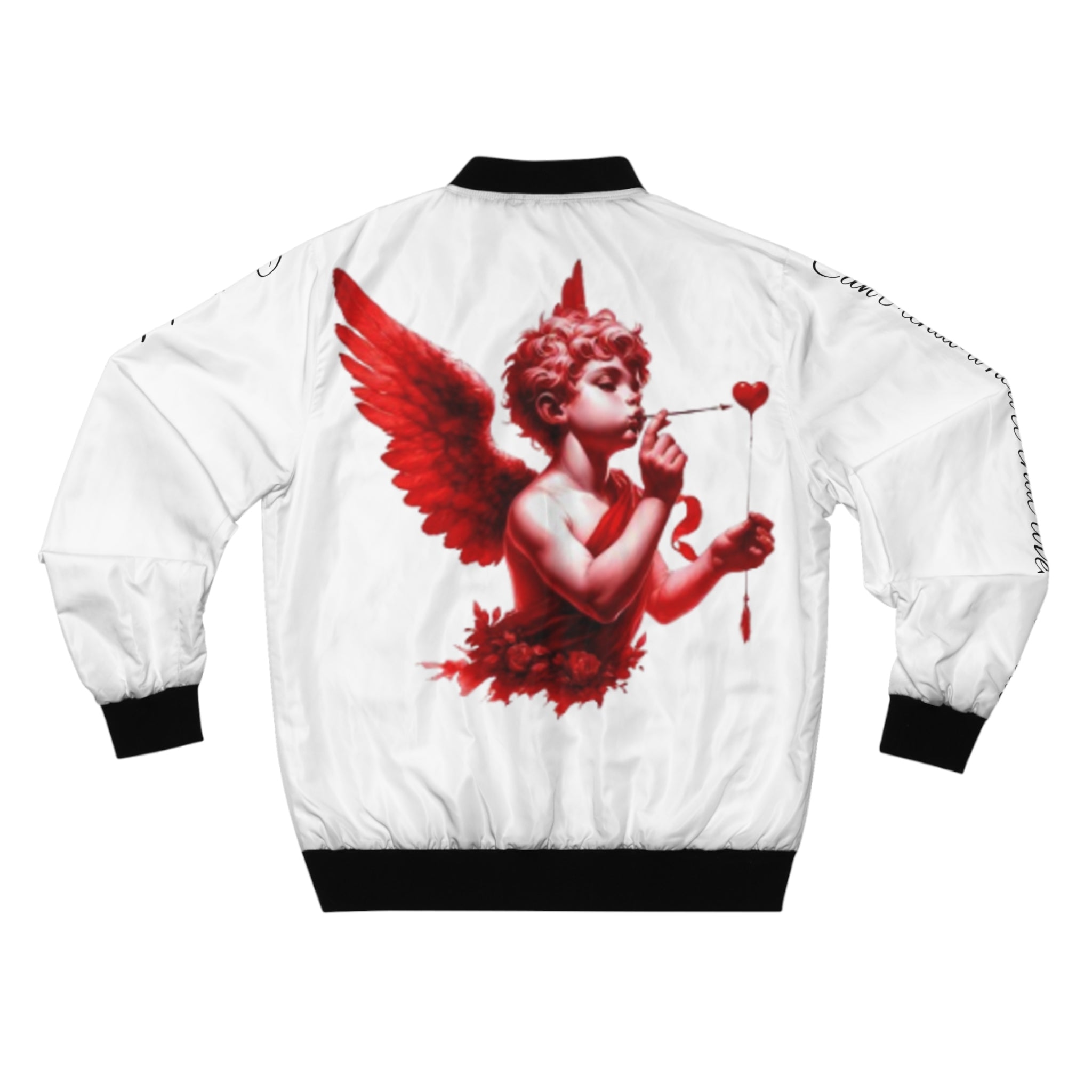 Lov3 Addict Bomber Jacket — Retro Graffiti Heart Cupid AOP