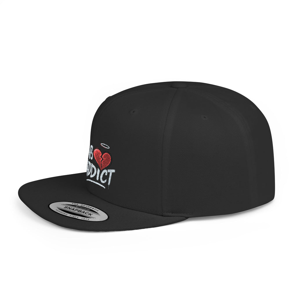 Flat Bill Snapback Hat — 'Lov3 Addict' Heart Embroidered Cap