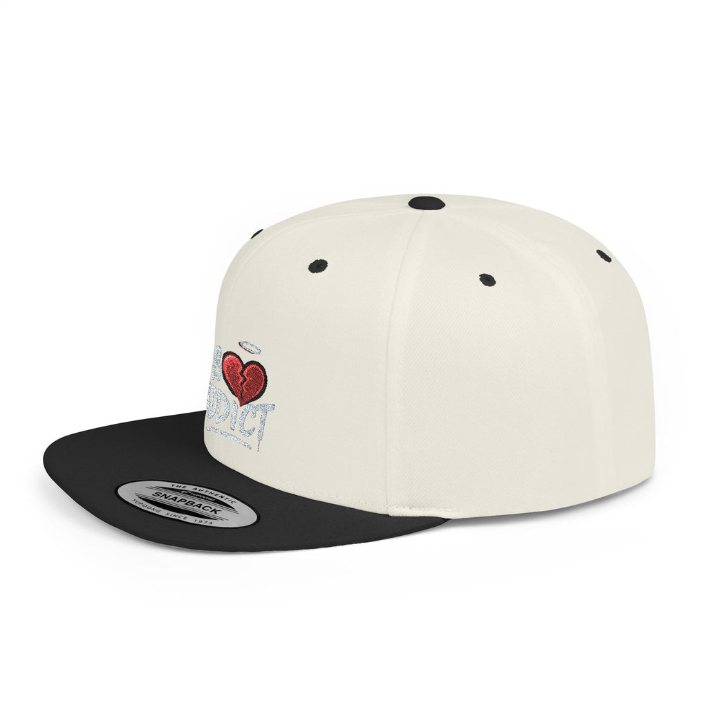 Flat Bill Snapback Hat — 'Lov3 Addict' Heart Embroidered Cap