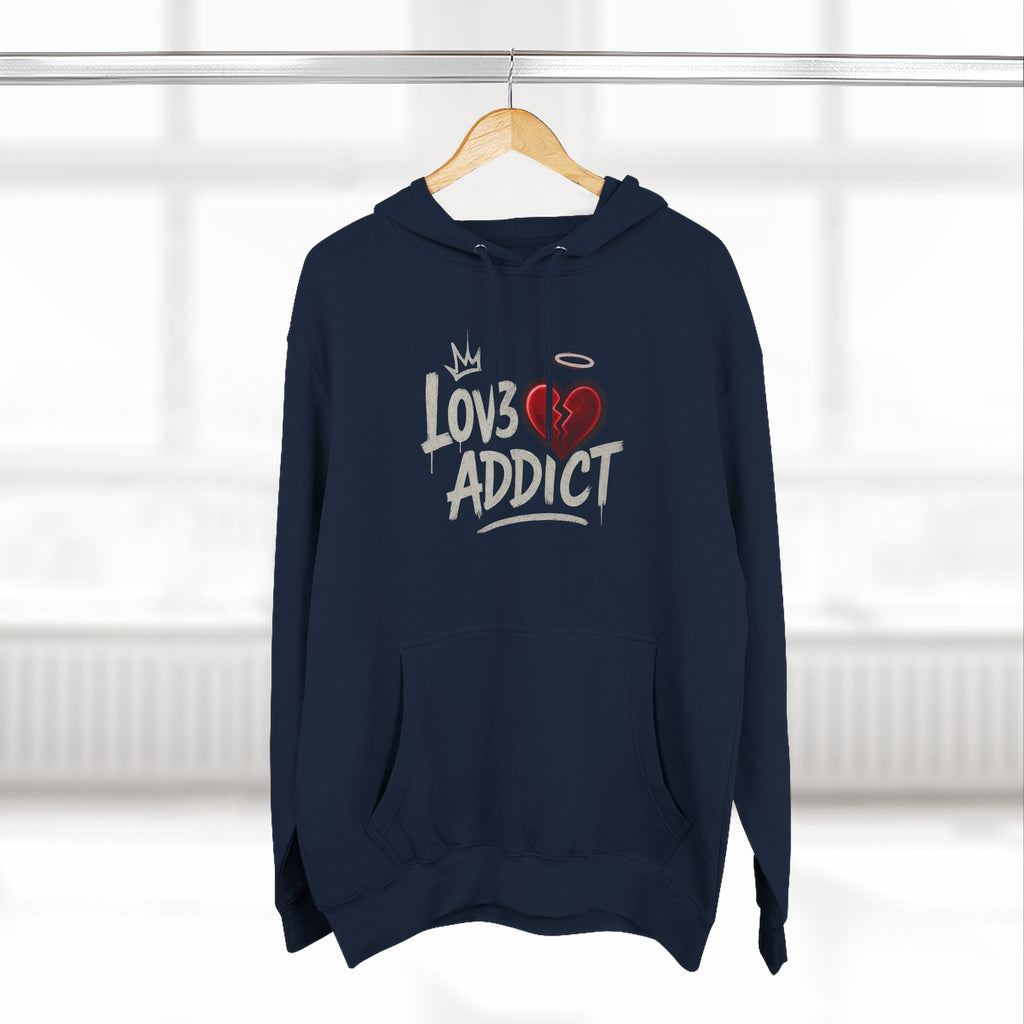 Hoodie - 'Lov3 Addict' Red Cupid Graphic Fleece Hoodie