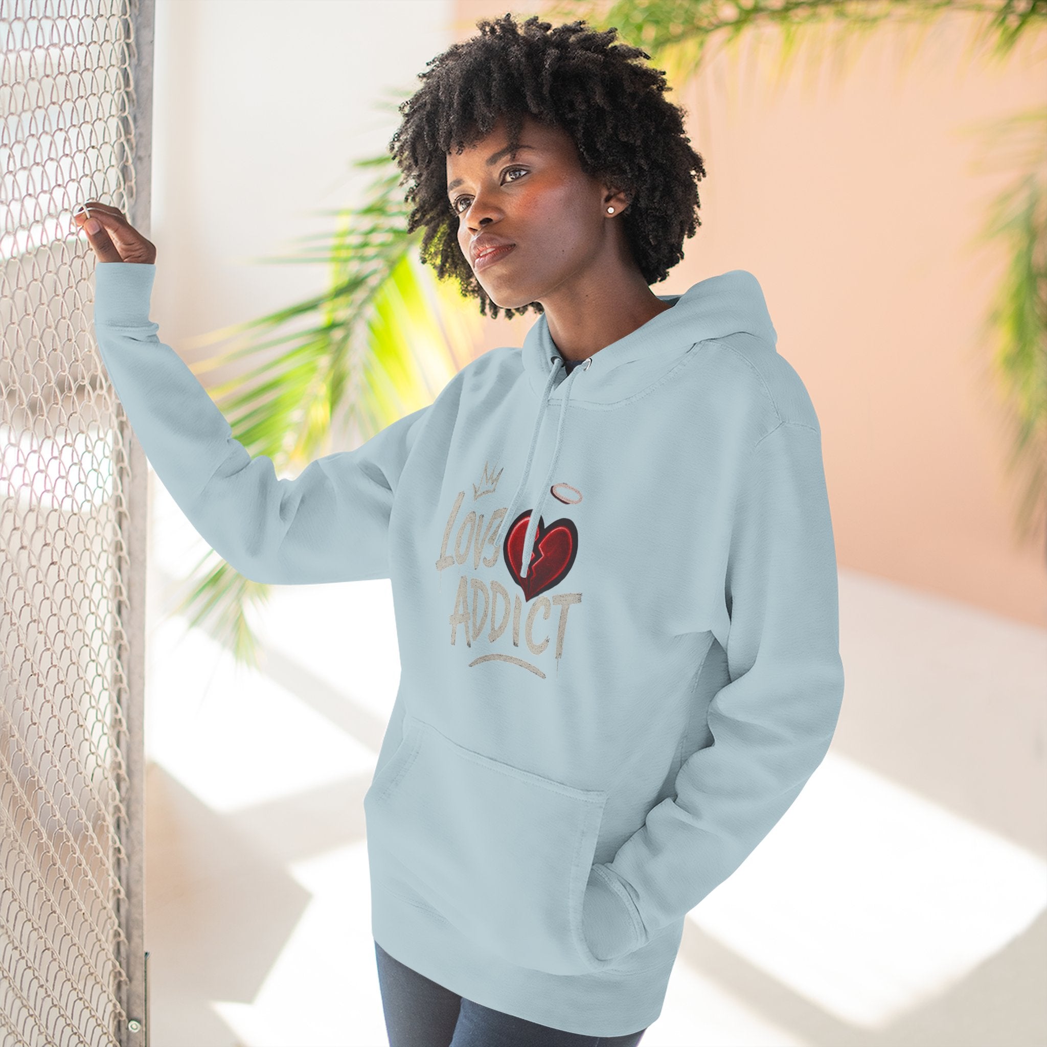 Hoodie - 'Lov3 Addict' Red Cupid Graphic Fleece Hoodie