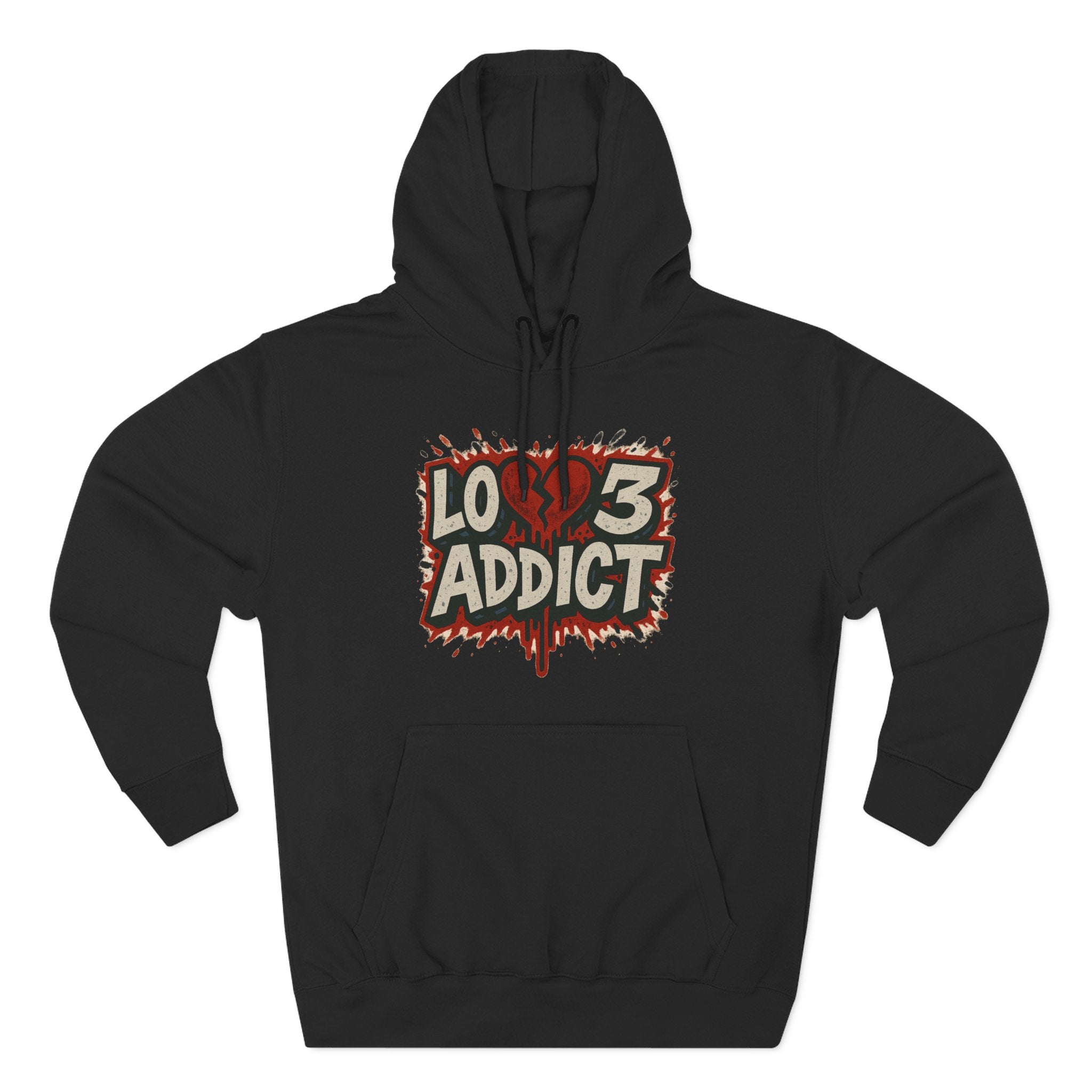 Hoodie - 'Lov3 Addict' Red Cupid Graphic Fleece Hoodie